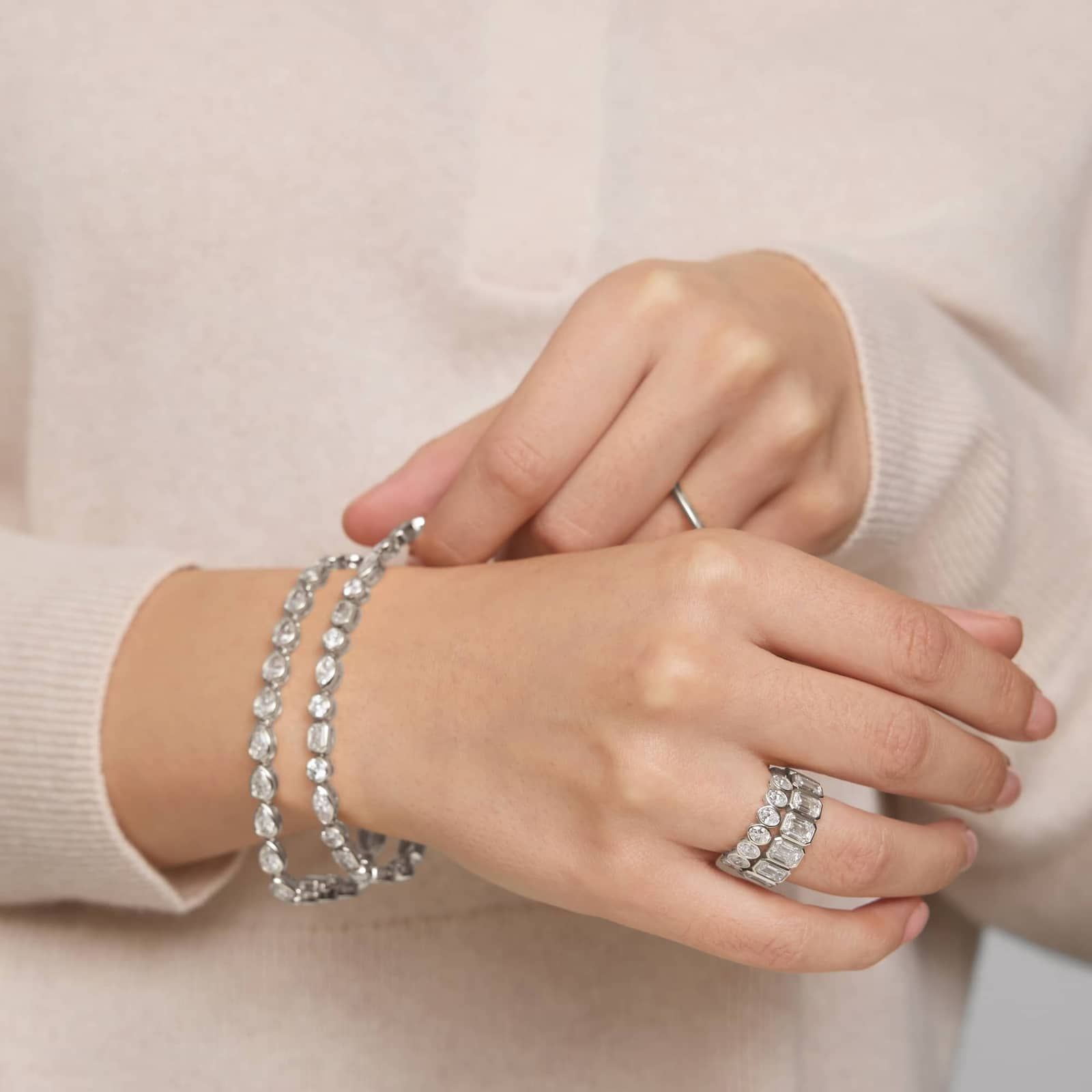 Bezel Eternity Ring With 8 CTW Emerald Cut Diamonds in Platinum (6.65mm)