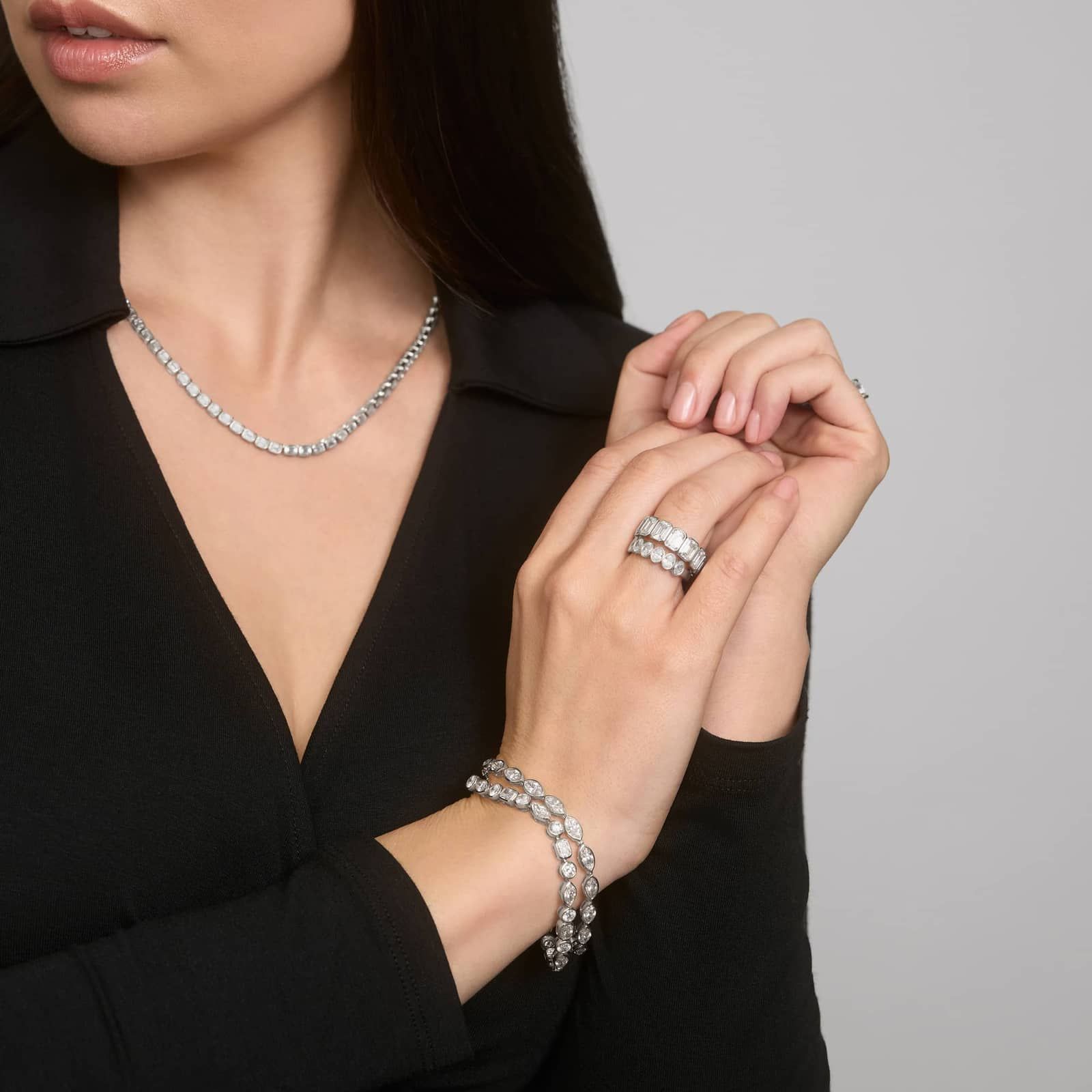 Bezel Eternity Ring With 9.5 CTW Emerald Cut Diamonds in Platinum (6.9mm)