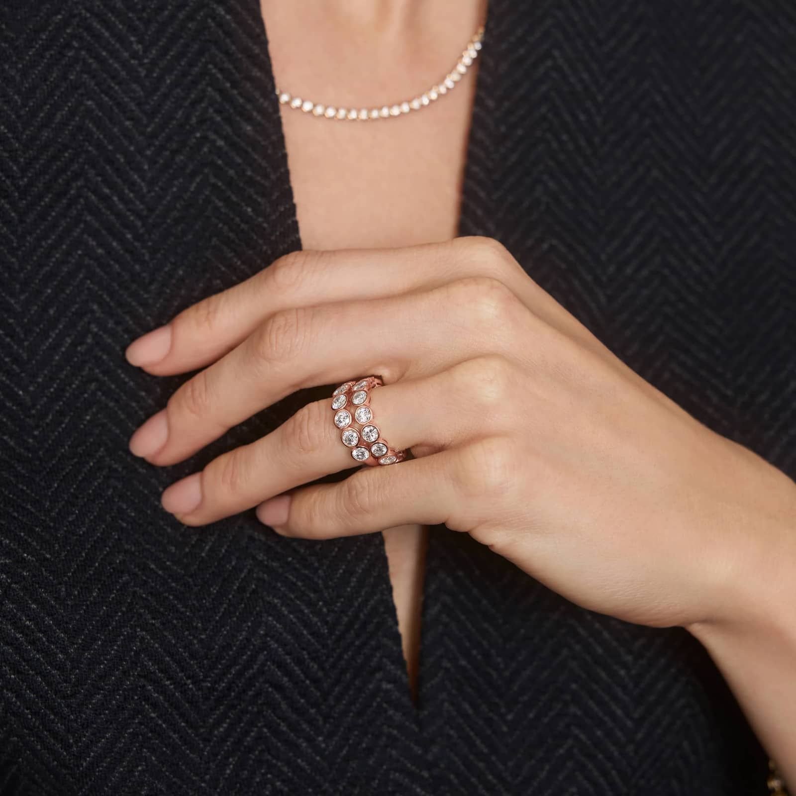 Bezel Eternity Ring With 3 CTW Round Cut Diamonds in 14K Rose Gold (4.4mm)