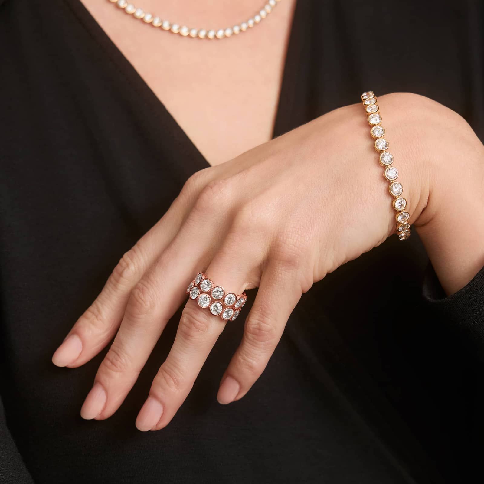 Bezel Eternity Ring With 5 CTW Round Cut Diamonds in 14K Rose Gold (5.6mm)