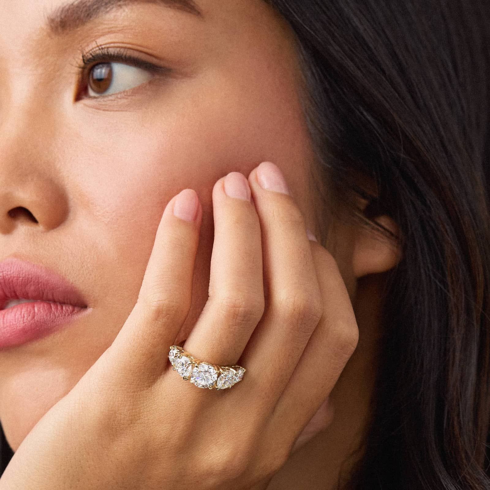 Five-Stone Graduated Round Lab Grown Diamond Anniversary Ring in 14K Yellow Gold (5 ct. tw.)