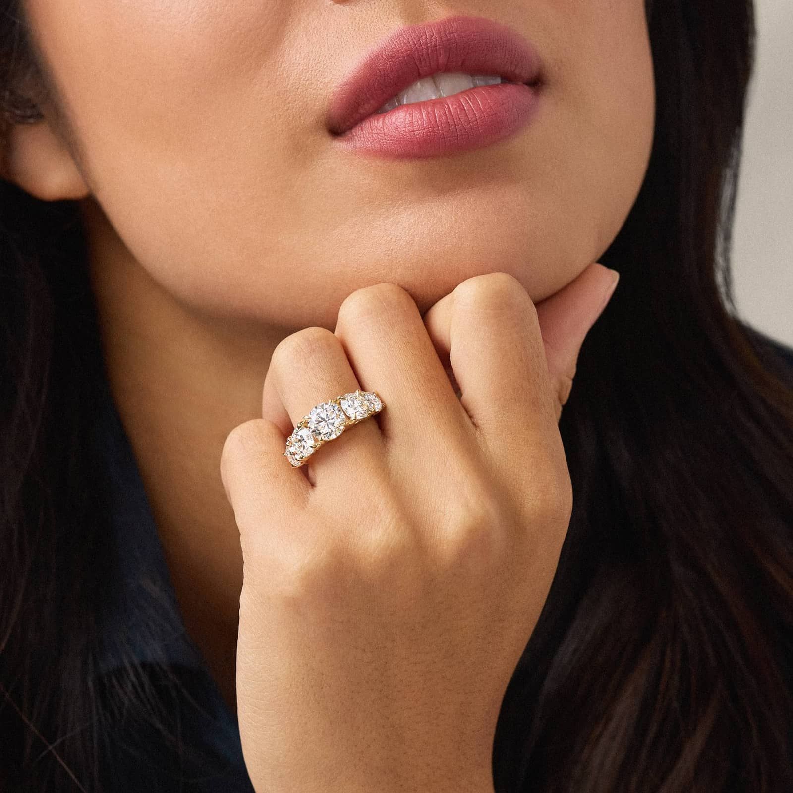 Five-Stone Graduated Round Lab Grown Diamond Anniversary Ring in 14K Yellow Gold (5 ct. tw.)