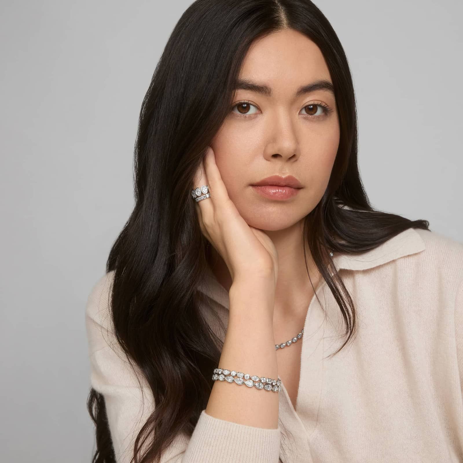 East-West Bezel Tennis Bracelet With 12 CTW Pear Shaped Lab-Grown Diamonds in 14K White Gold