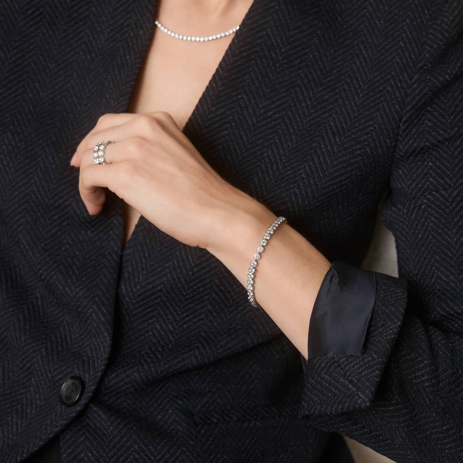 Bezel Tennis Bracelet With 8 CTW Round Diamonds in 14K White Gold