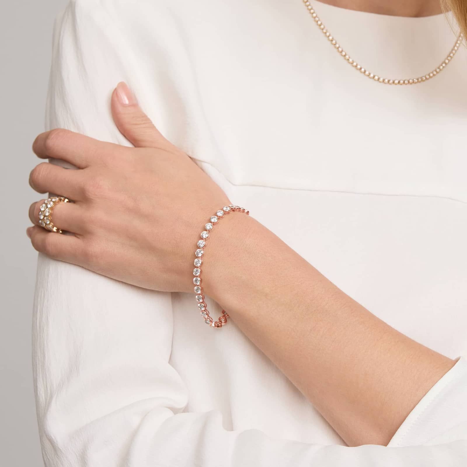 Bezel Tennis Bracelet With 10 CTW Round Diamonds in 14K Rose Gold