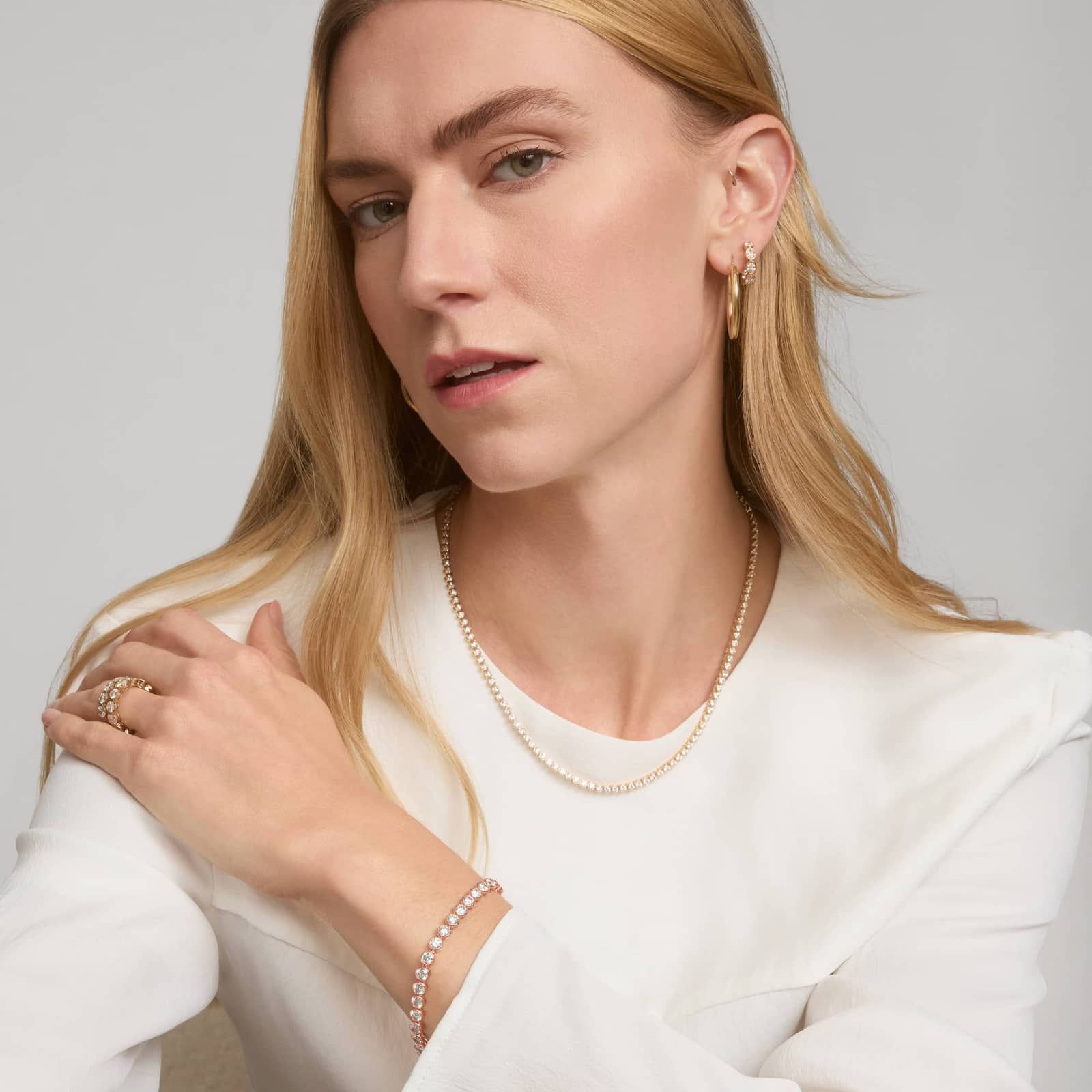 Bezel Tennis Bracelet With 10 CTW Round Diamonds in 14K Rose Gold