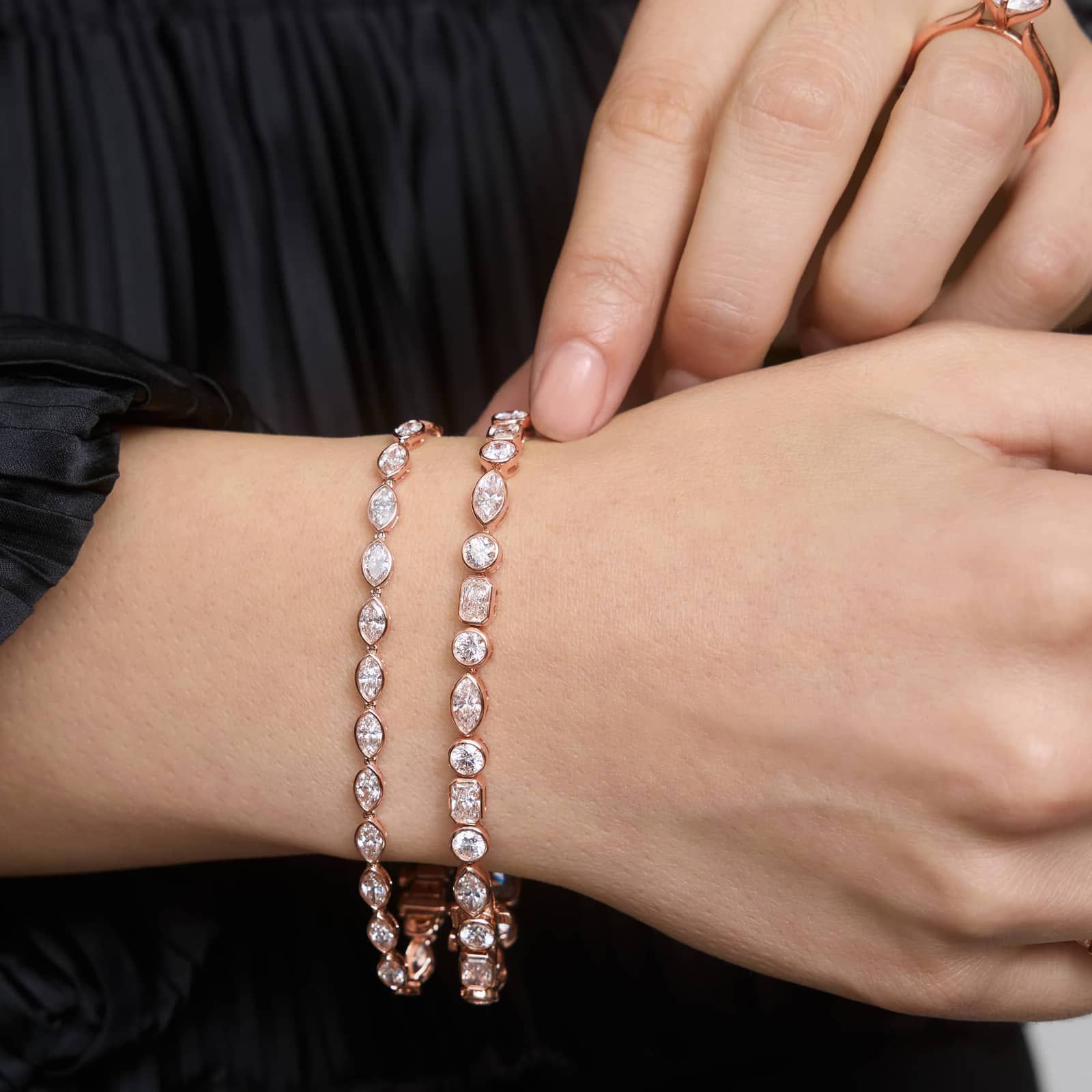 East-West Bezel Tennis Bracelet With 5 CTW Marquise Cut Diamonds in 14K Rose Gold