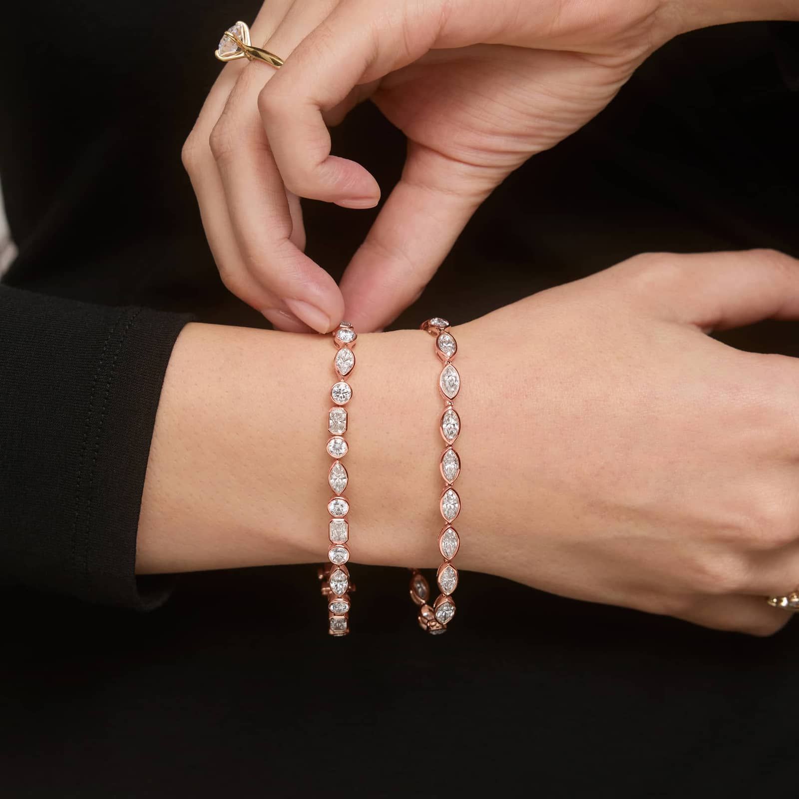 East-West Bezel Tennis Bracelet With 8 CTW Marquise Cut Diamonds in 14K Rose Gold