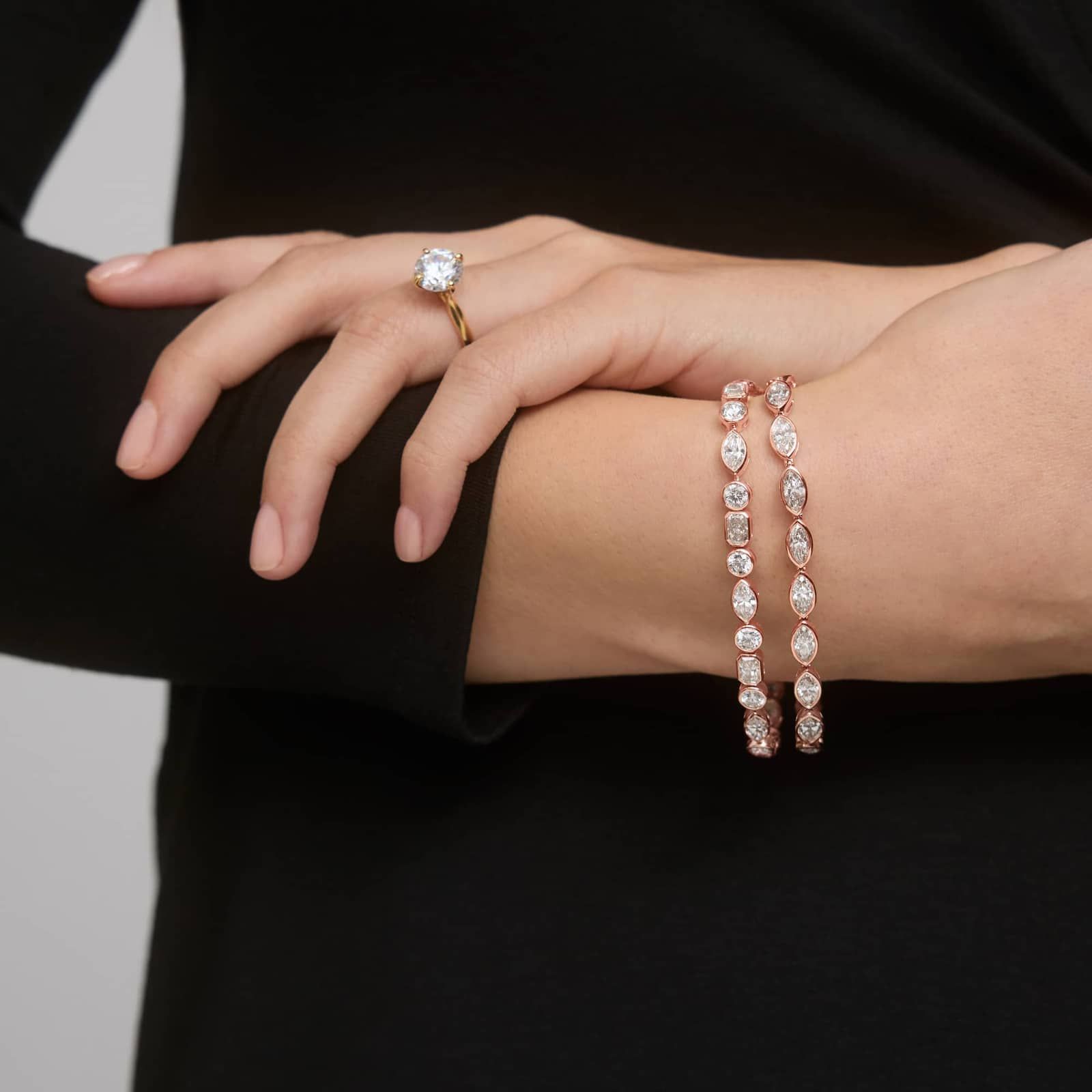 East-West Bezel Tennis Bracelet With 8 CTW Marquise Cut Diamonds in 14K Rose Gold