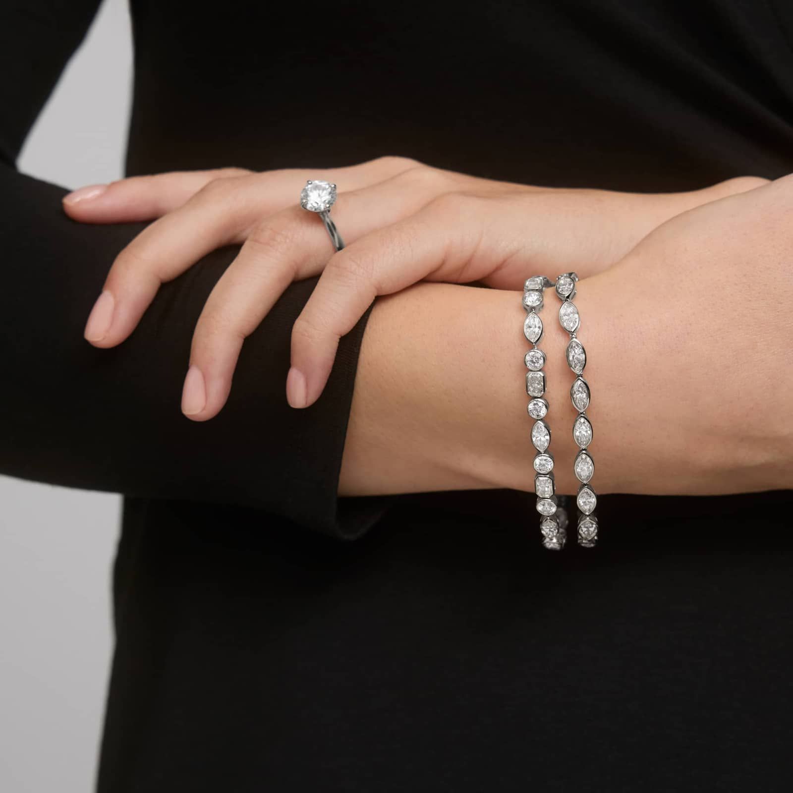 East-West Bezel Tennis Bracelet With 8 CTW Marquise Cut Diamonds in 14K White Gold