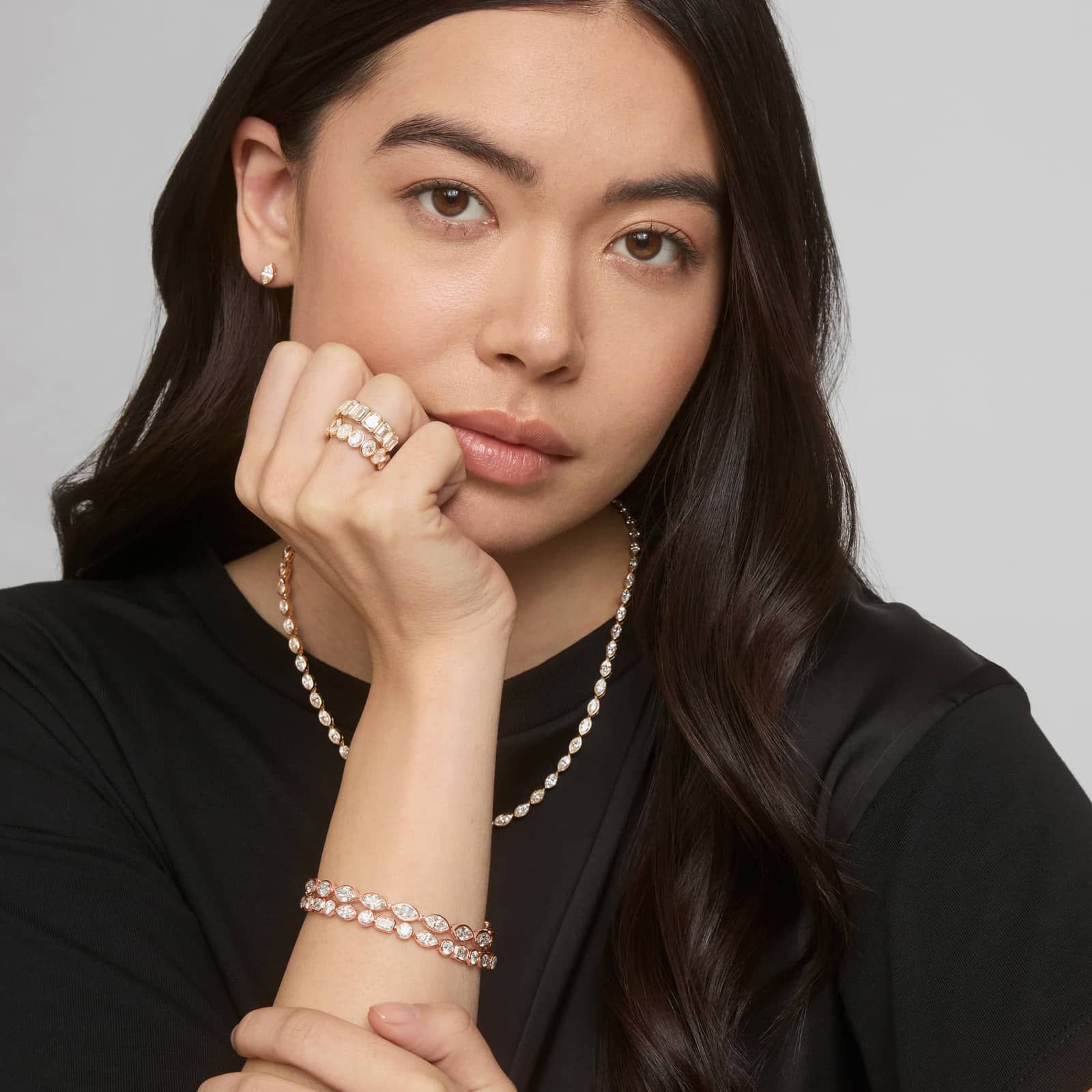 East-West Bezel Tennis Bracelet With 10 CTW Marquise Cut Diamonds in 14K Rose Gold