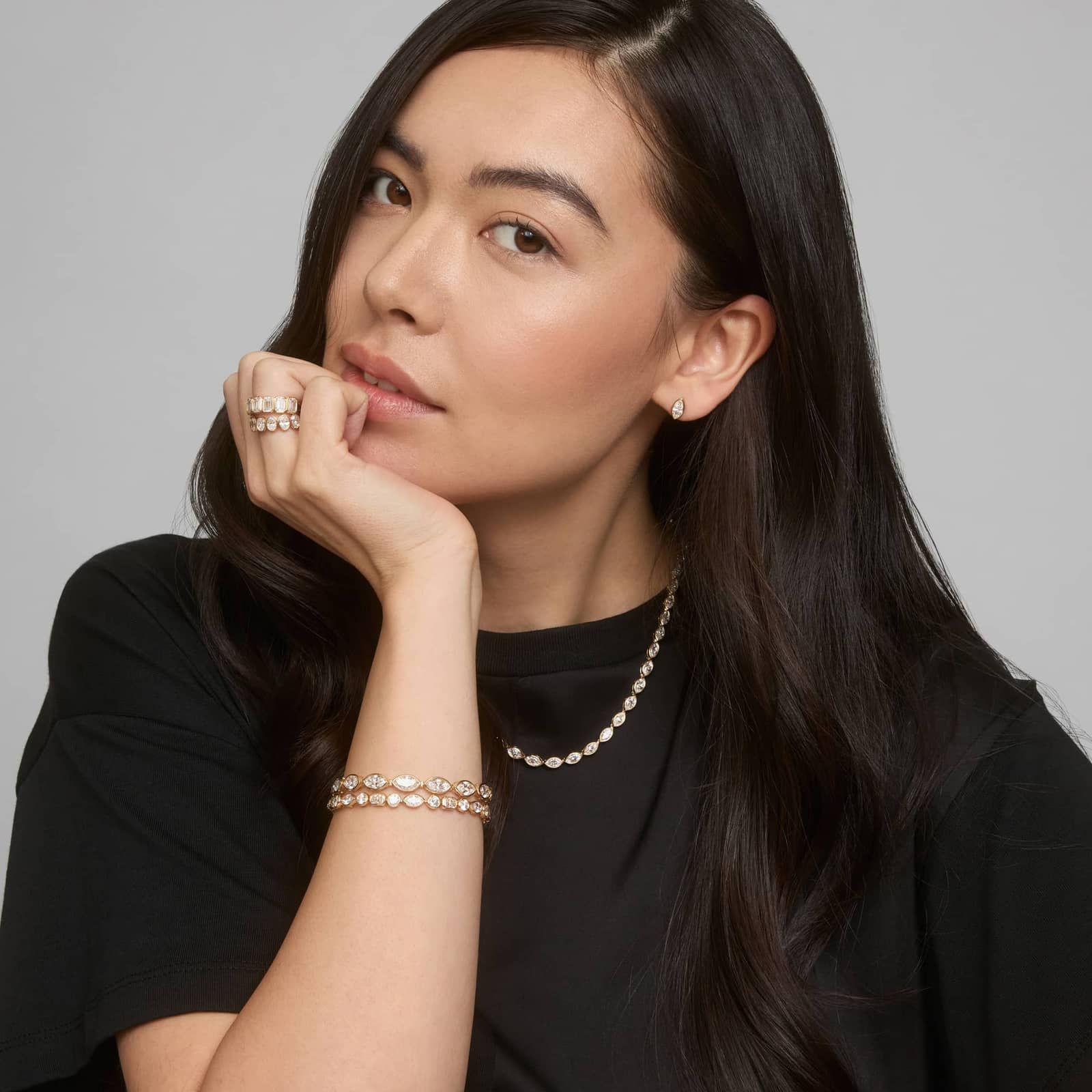 East-West Bezel Tennis Bracelet With 12 CTW Marquise Cut Lab-Grown Diamonds in 14K Yellow Gold