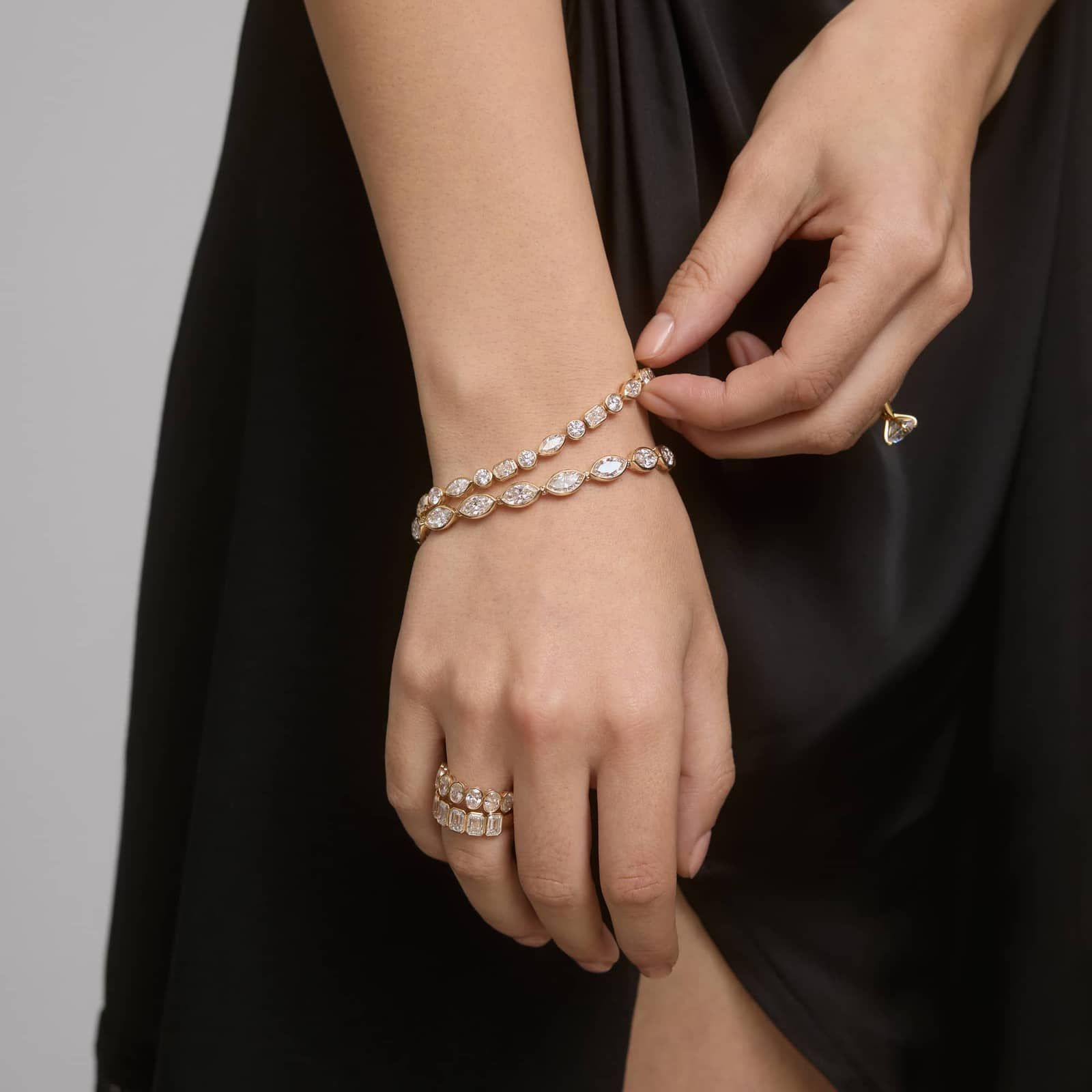 East-West Bezel Tennis Bracelet With 12 CTW Marquise Cut Lab-Grown Diamonds in 14K Yellow Gold