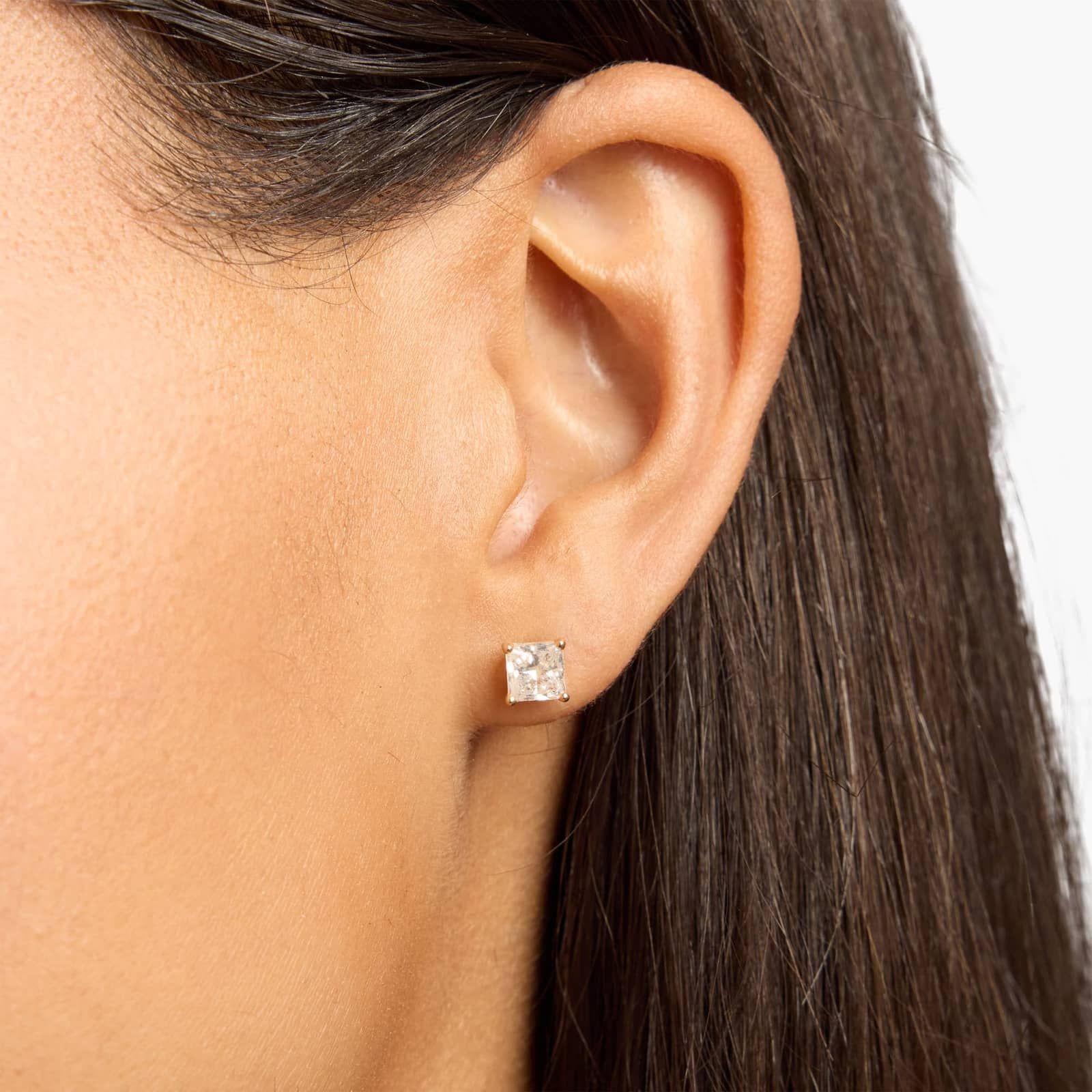 Princess Cut Diamond Stud Earrings In 14K Yellow Gold (1 1/2 Ct. tw. - H-I / SI1-SI2)