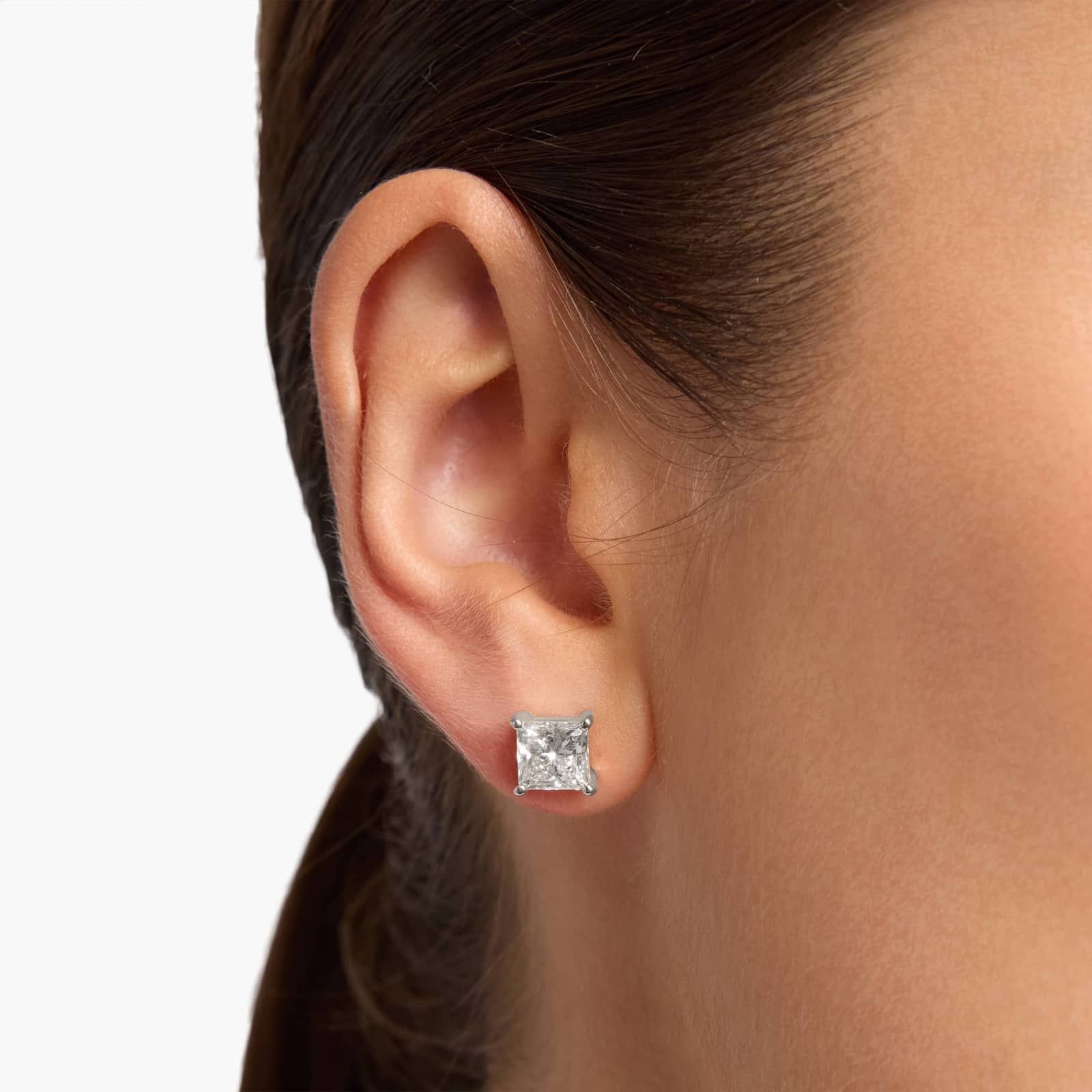 Princess Cut Lab-Grown Diamond Princess Cut Stud Earrings in 14k White Gold (3 Ct. tw. - F-G / VS2-SI1)