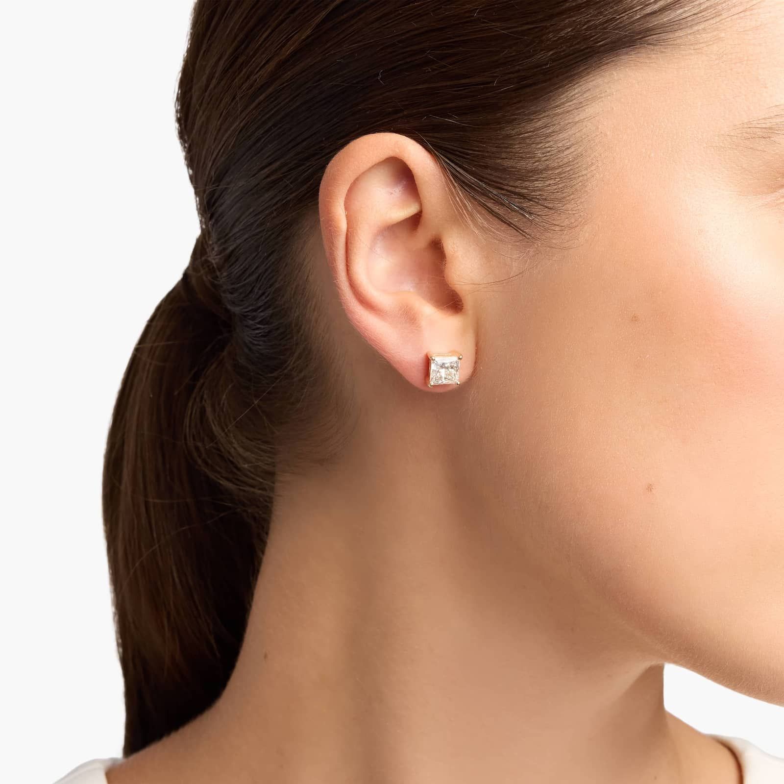 Princess Cut Lab-Grown Diamond Stud Earrings in 14k Yellow Gold (3 ct. tw. - F-G / VS2-SI1)