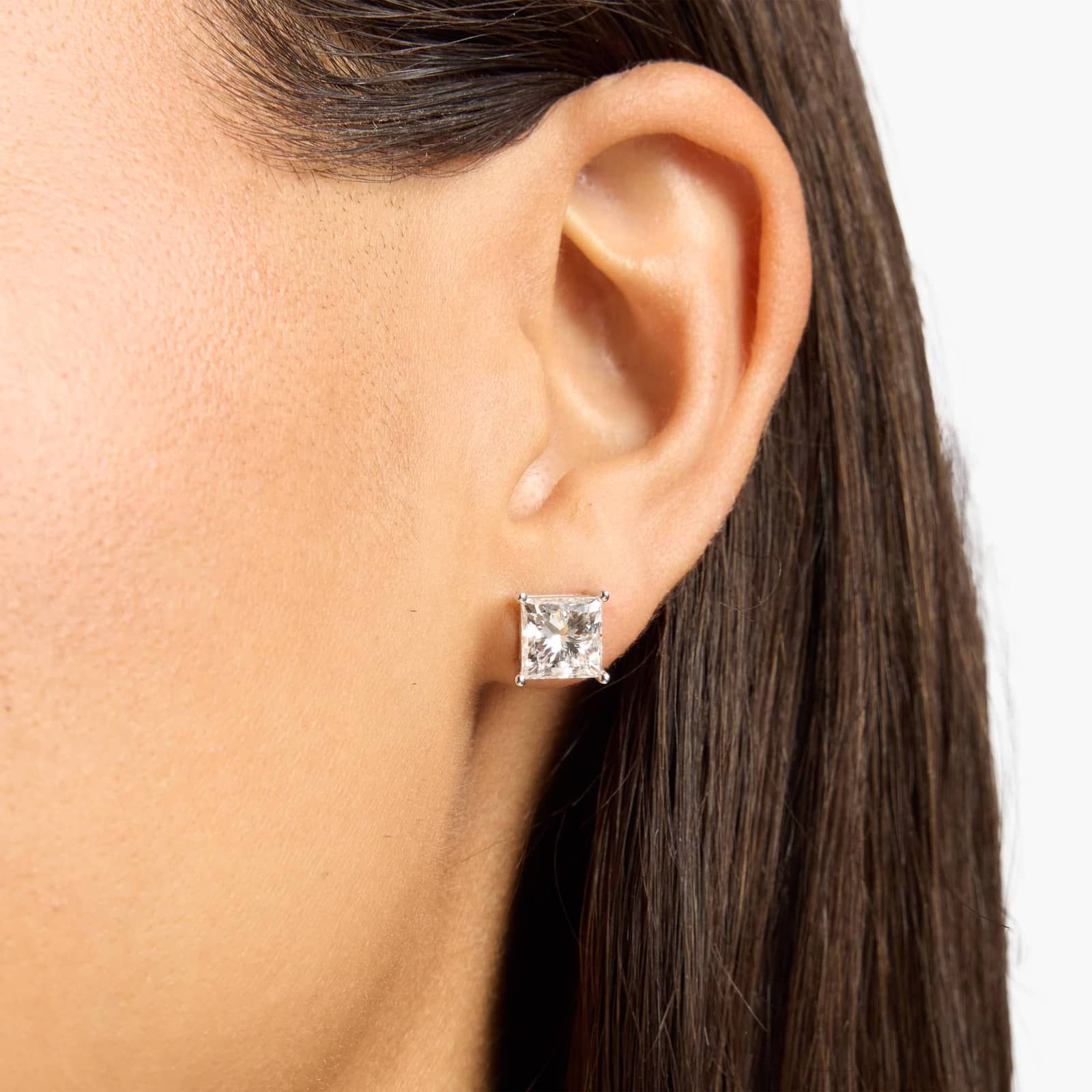 Princess Cut Lab-Grown Diamond Stud Earrings in 14k White Gold (5 ct. tw. - F-G / VS2-SI1)