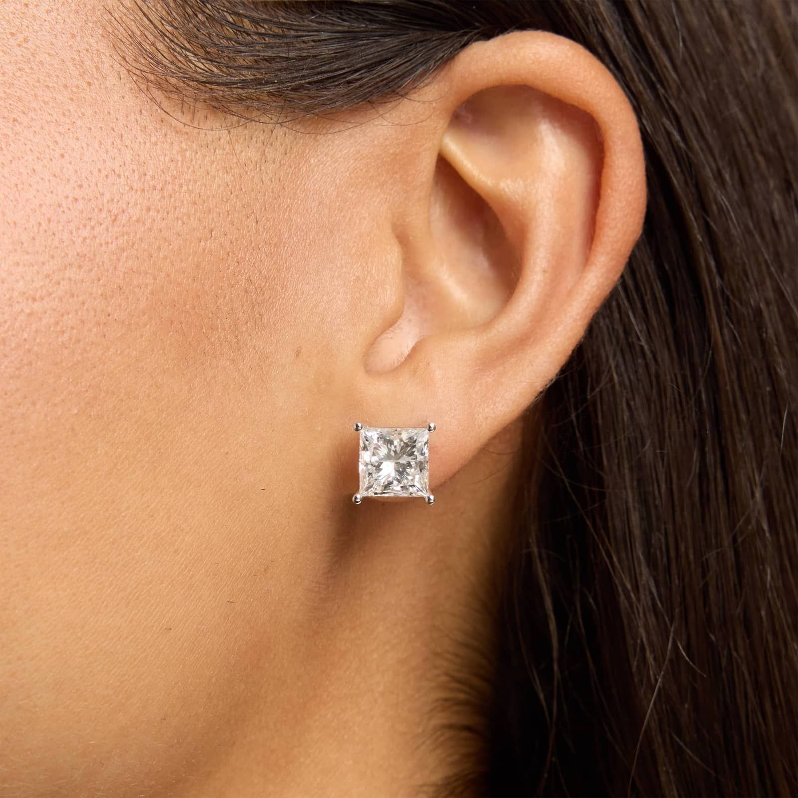 Princess Cut Lab-Grown Diamond Stud Earrings in 14k White Gold (6 ct. tw. - F-G / VS2-SI1)