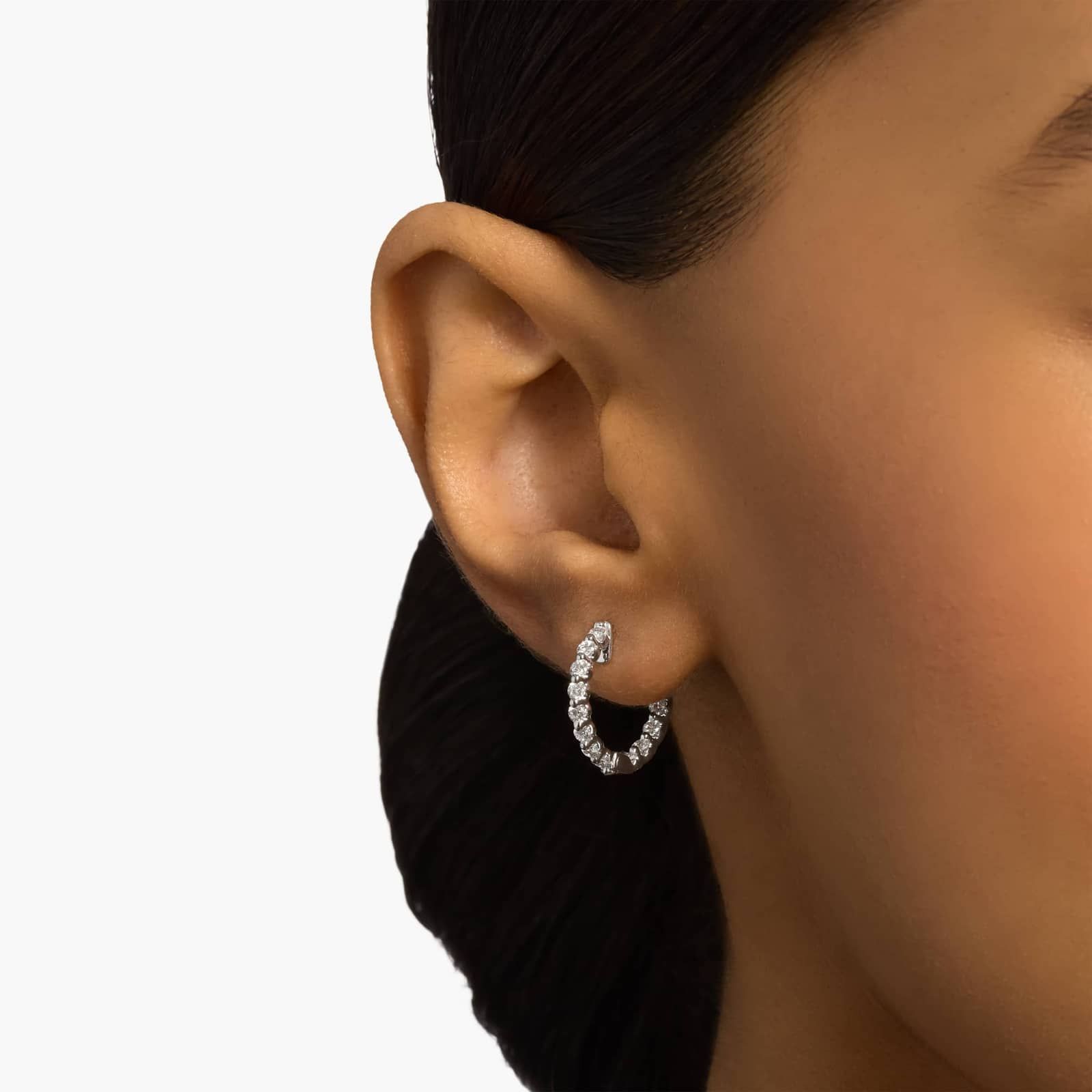 Floating Diamond Eternity Hoop Earrings in 14k White Gold (1 ct. tw.)