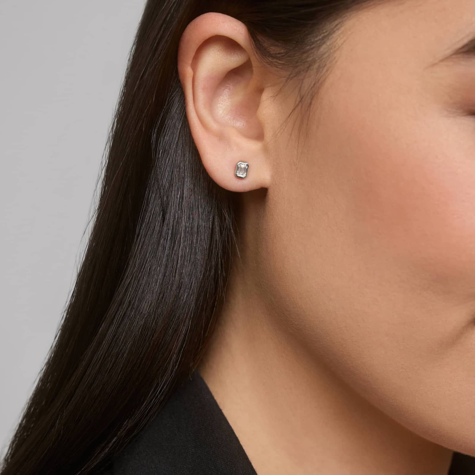 Bezel Set Emerald Cut Lab-Grown Diamond Stud Earrings In 14K White Gold (1/2 Ct. tw. - F-G / VS2-SI1)