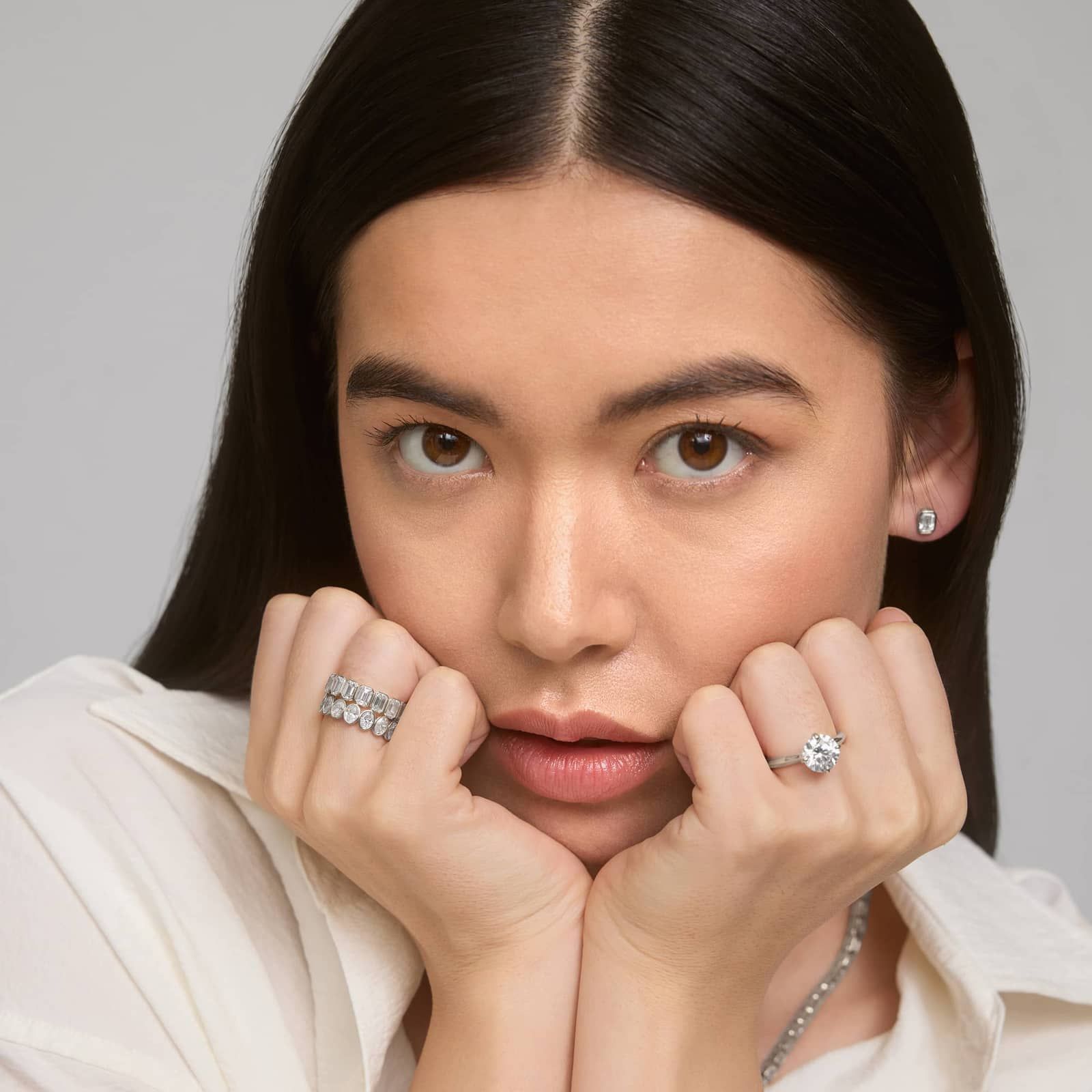 Bezel Set Emerald Cut Lab-Grown Diamond Stud Earrings In 14K White Gold (3/4 Ct. tw. - F-G / VS2-SI1)