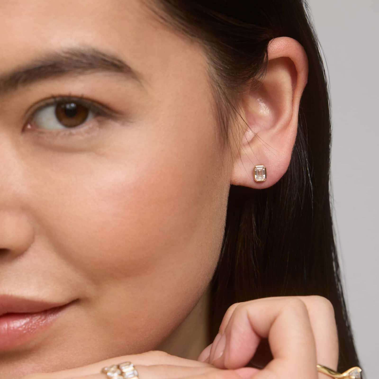 Bezel Set Emerald Cut Lab-Grown Diamond Stud Earrings In 14K Yellow Gold (3/4 Ct. tw. - F-G / VS2-SI1)