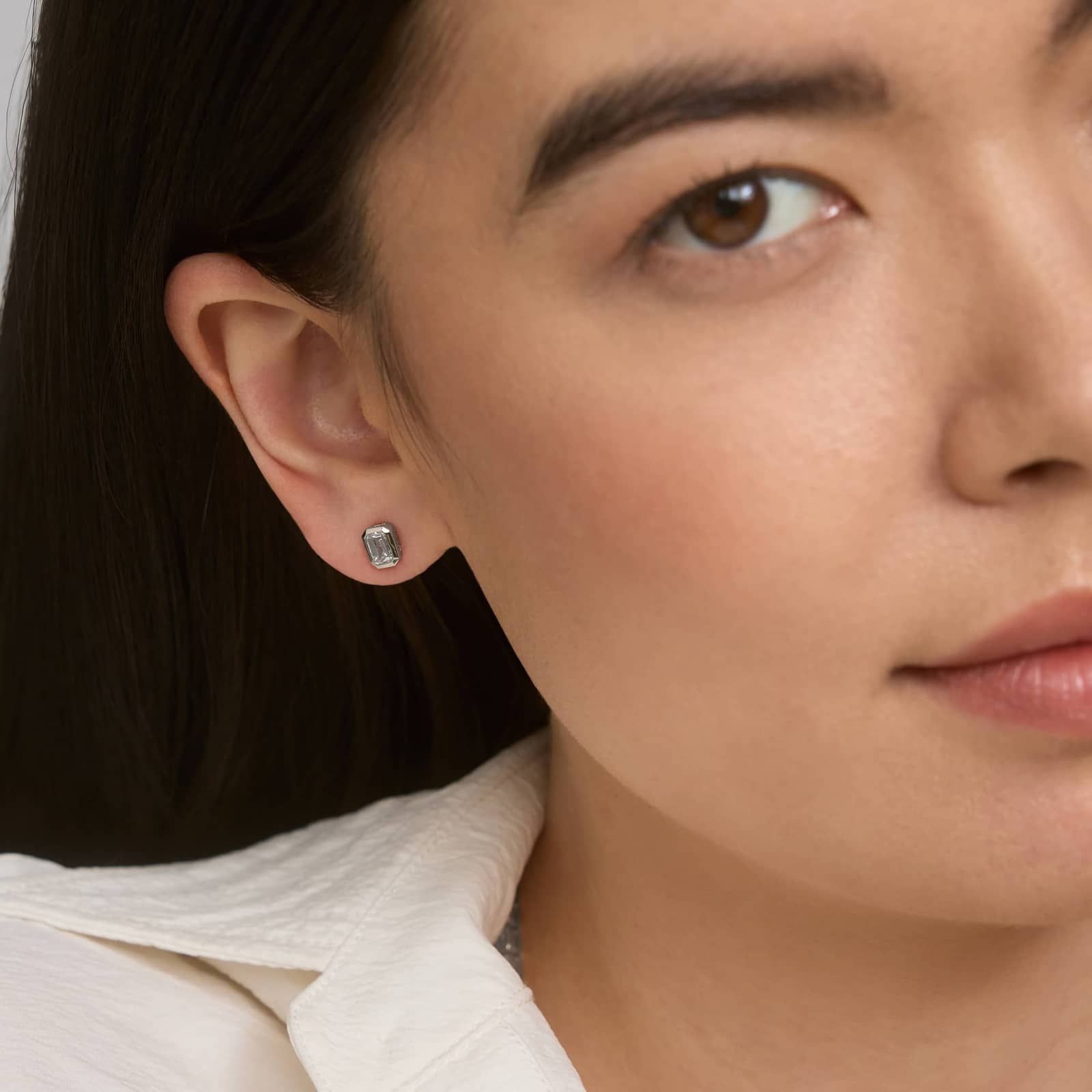 Bezel Set Emerald Cut Lab-Grown Diamond Stud Earrings In 14K White Gold (1 Ct. tw. - F-G / VS2-SI1)