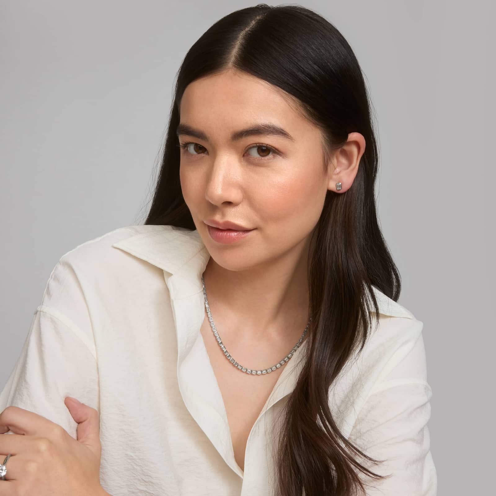 Bezel Set Emerald Cut Lab-Grown Diamond Stud Earrings In 14K White Gold (1 Ct. tw. - F-G / VS2-SI1)