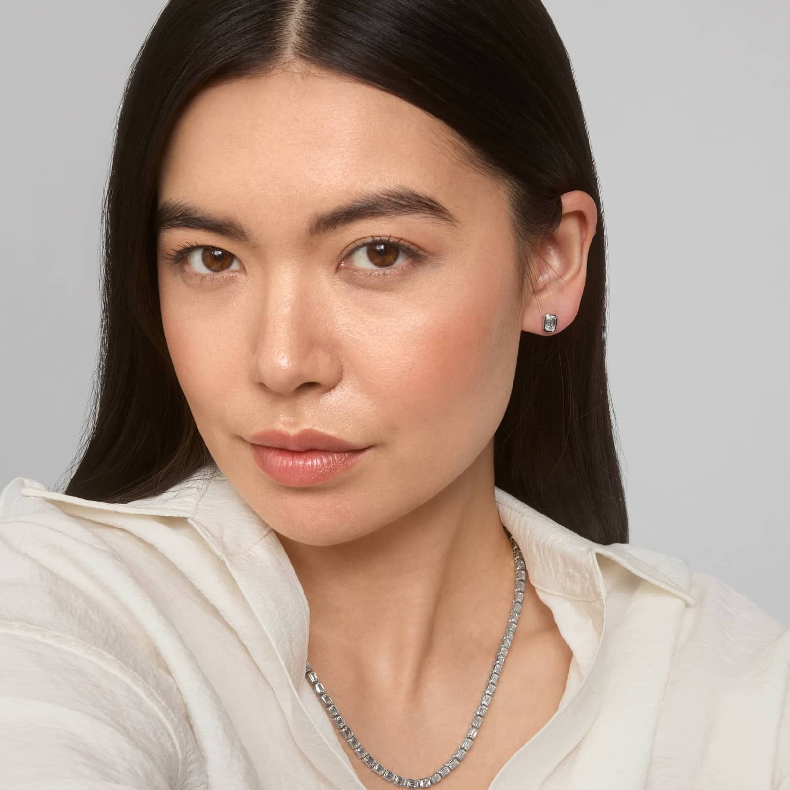 Bezel Set Emerald Cut Lab-Grown Diamond Stud Earrings In 14K White Gold (1 1/2 Ct. tw. - F-G / VS2-SI1)