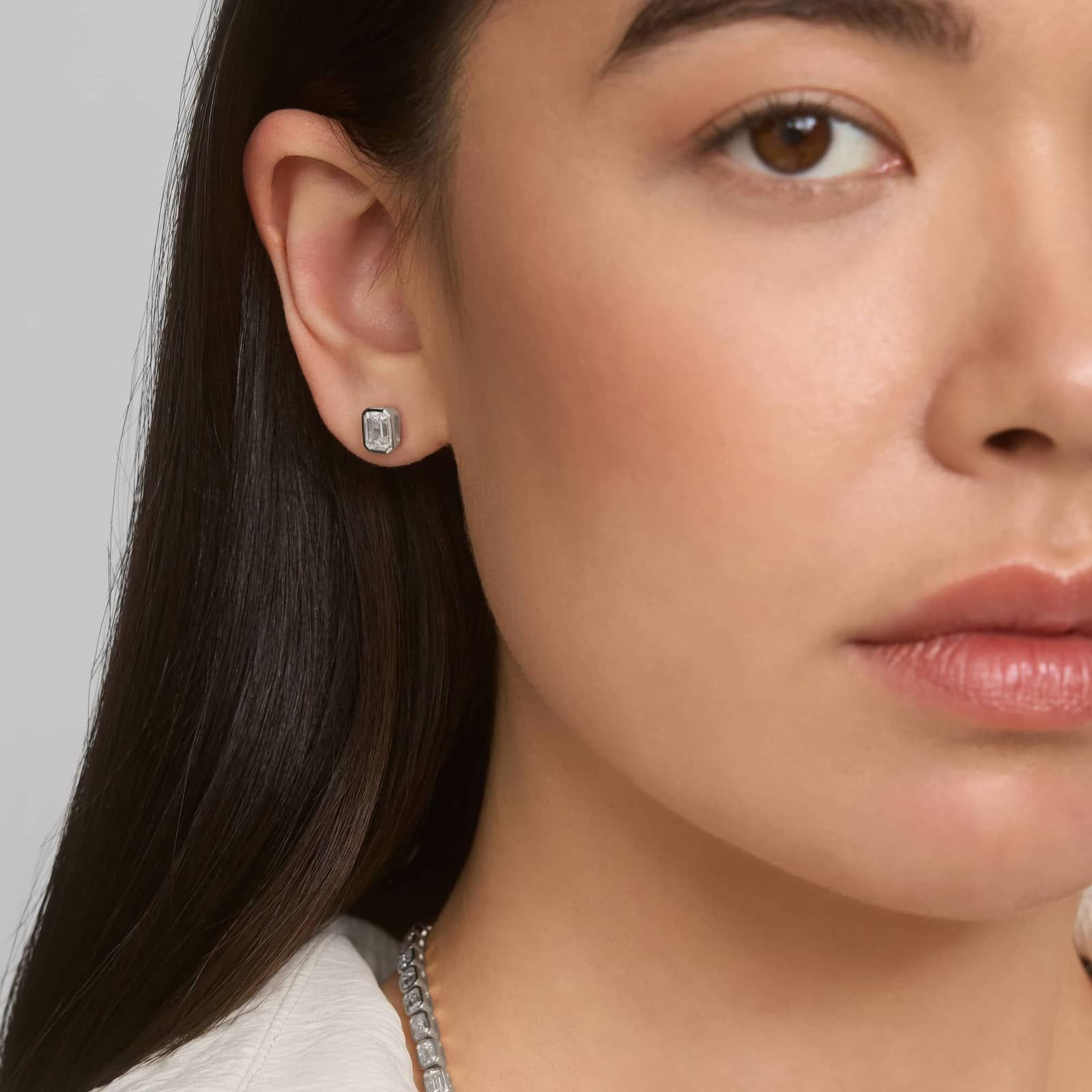 Bezel Set Emerald Cut Lab-Grown Diamond Stud Earrings In 14K White Gold (1 1/2 Ct. tw. - F-G / VS2-SI1)