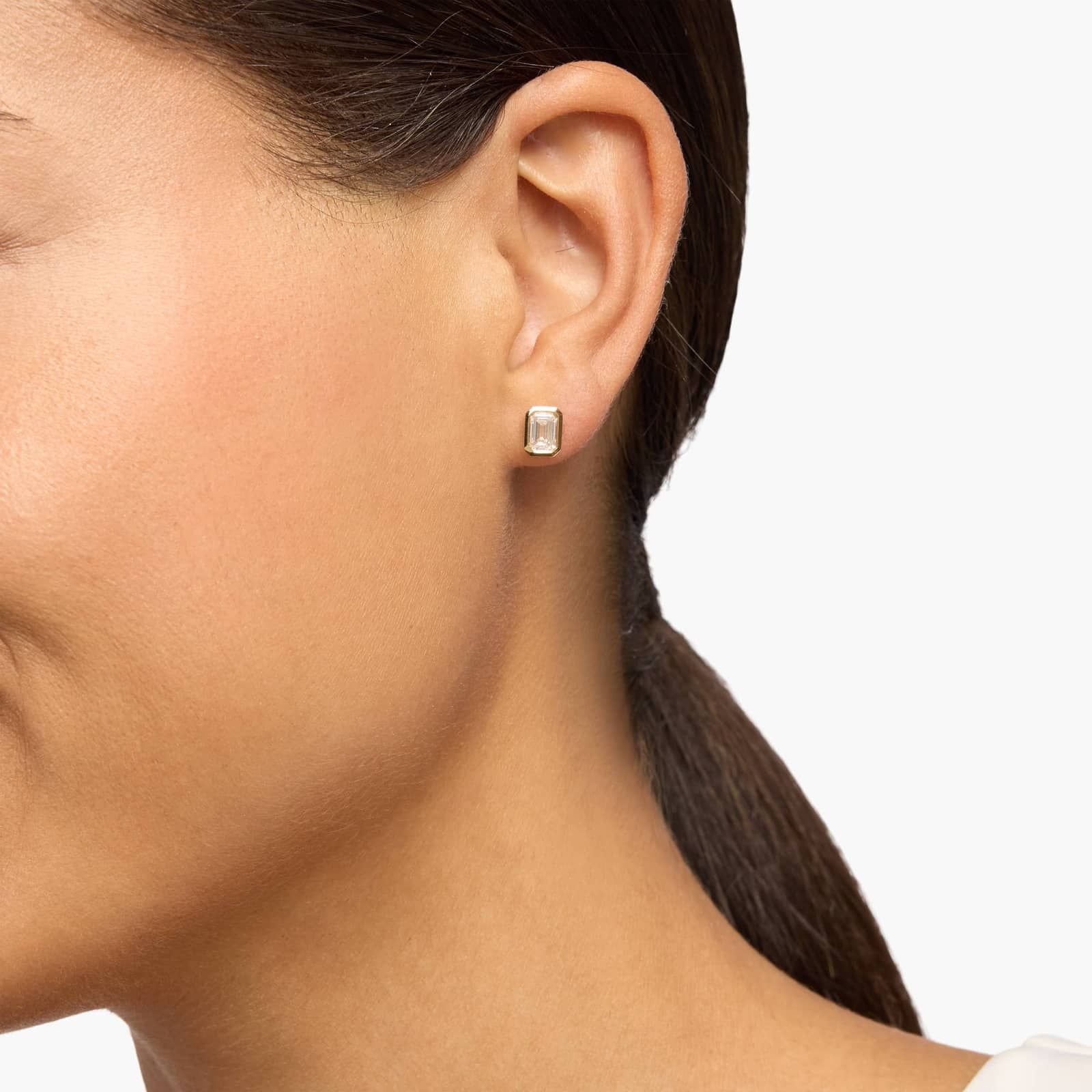 Bezel Set Emerald Cut Lab-Grown Diamond Stud Earrings In 14K Yellow Gold (1 1/2 Ct. tw. - F-G / VS2-SI1)