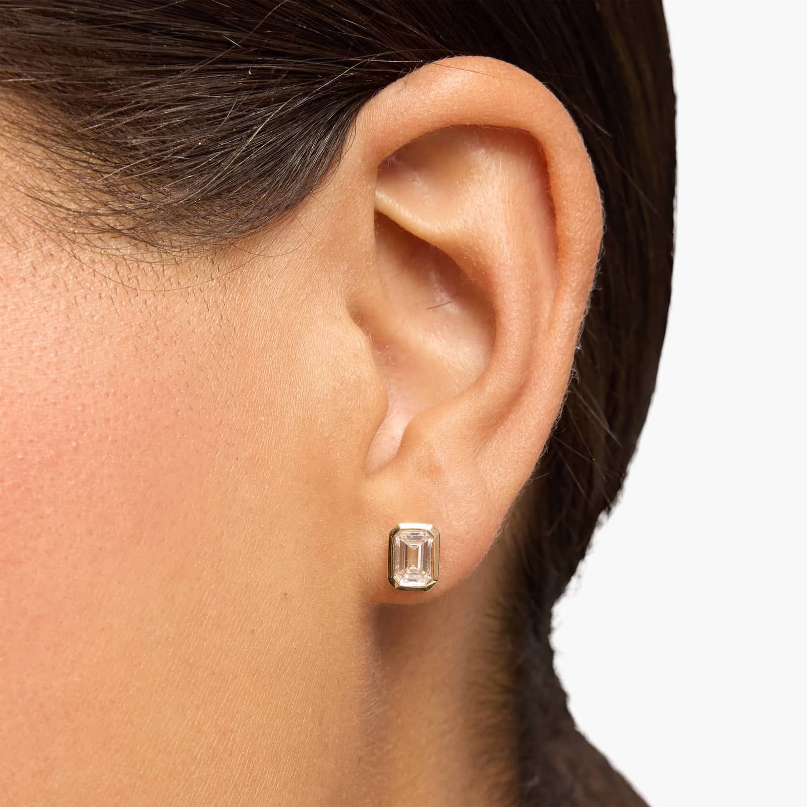 Bezel Set Emerald Cut Lab-Grown Diamond Stud Earrings In 14K Yellow Gold (1 1/2 Ct. tw. - F-G / VS2-SI1)