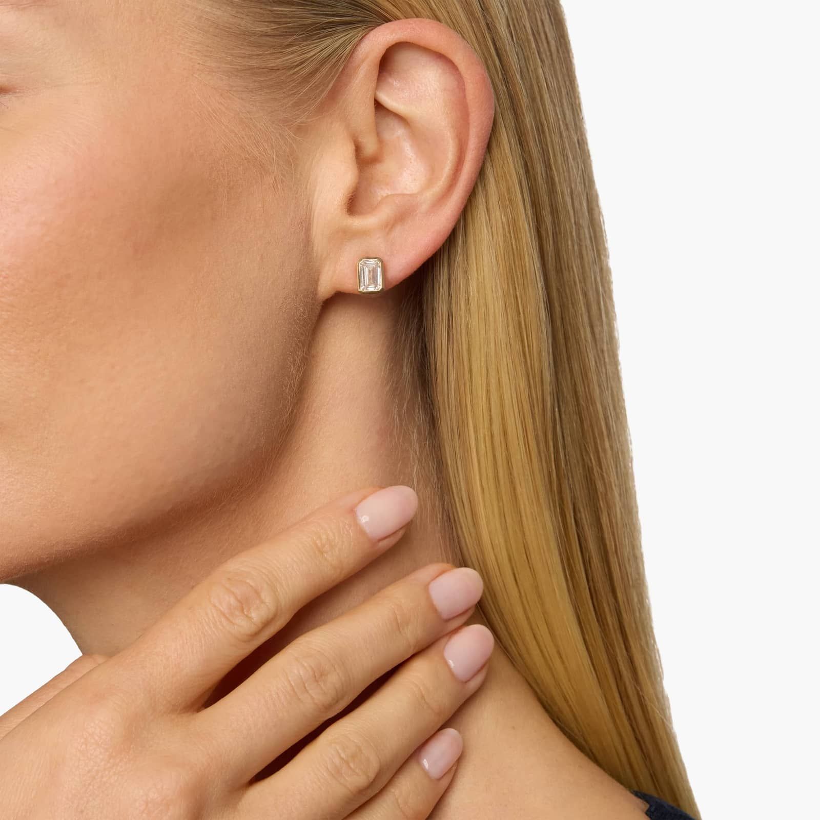 Bezel Set Emerald Cut Lab-Grown Diamond Stud Earrings In 14K Yellow Gold (2 Ct. tw. - F-G / VS2-SI1)