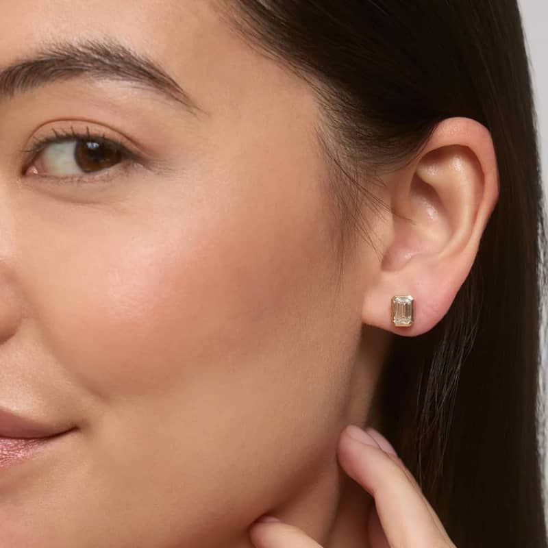 Bezel Set Emerald Cut Lab-Grown Diamond Stud Earrings In 14K Yellow Gold (2 Ct. tw. - F-G / VS2-SI1)