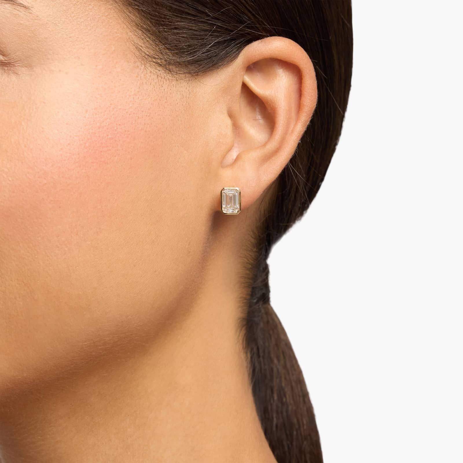 Bezel Set Emerald Cut Lab-Grown Diamond Stud Earrings In 14K Yellow Gold (3 Ct. tw. - F-G / VS2-SI1)