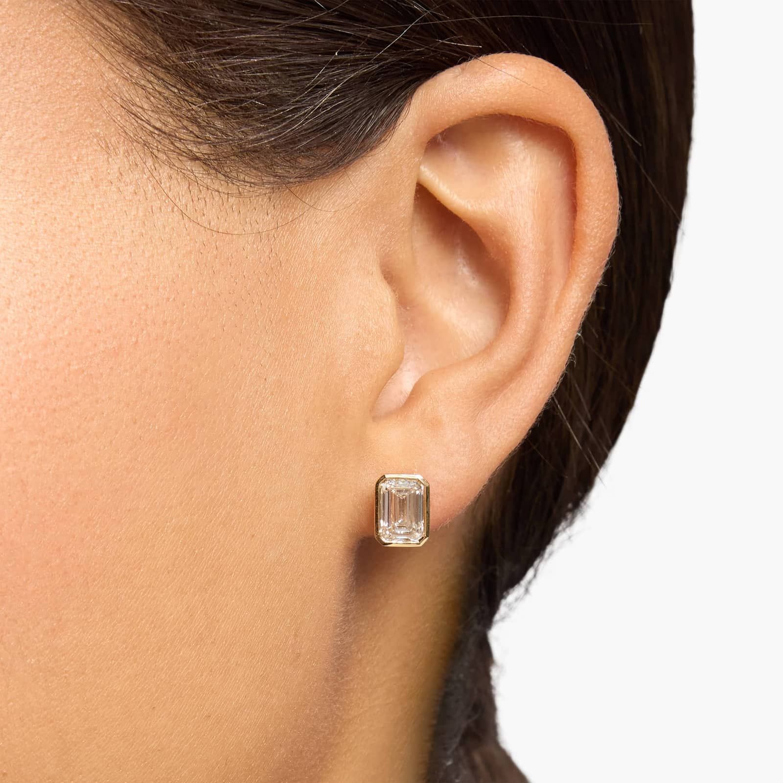 Bezel Set Emerald Cut Lab-Grown Diamond Stud Earrings In 14K Yellow Gold (3 Ct. tw. - F-G / VS2-SI1)