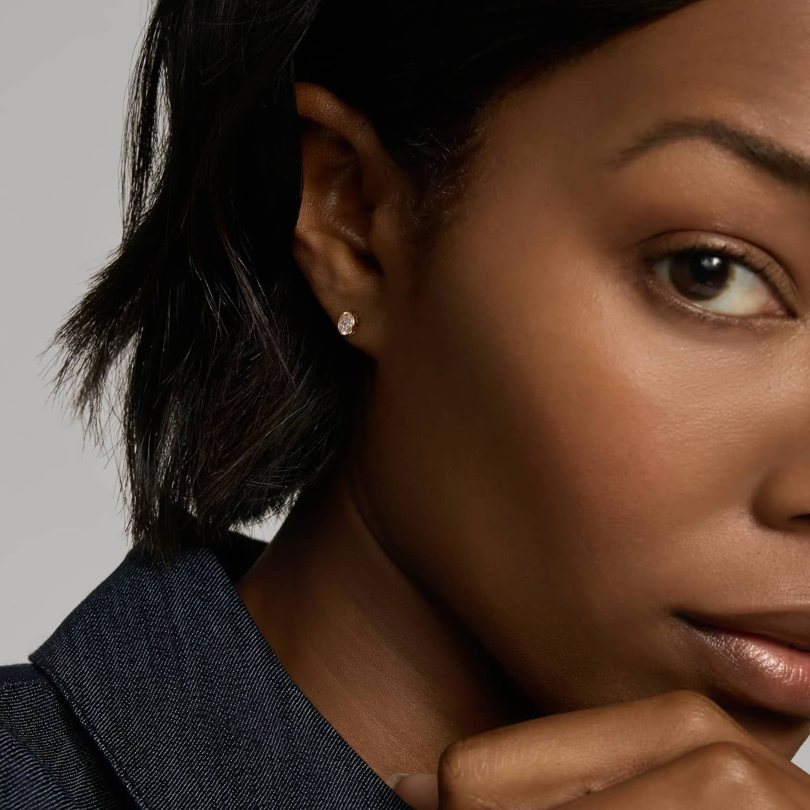 Bezel Stud Earrings With 0.5 CTW Oval Cut Lab-Grown Diamonds in 14K Yellow Gold