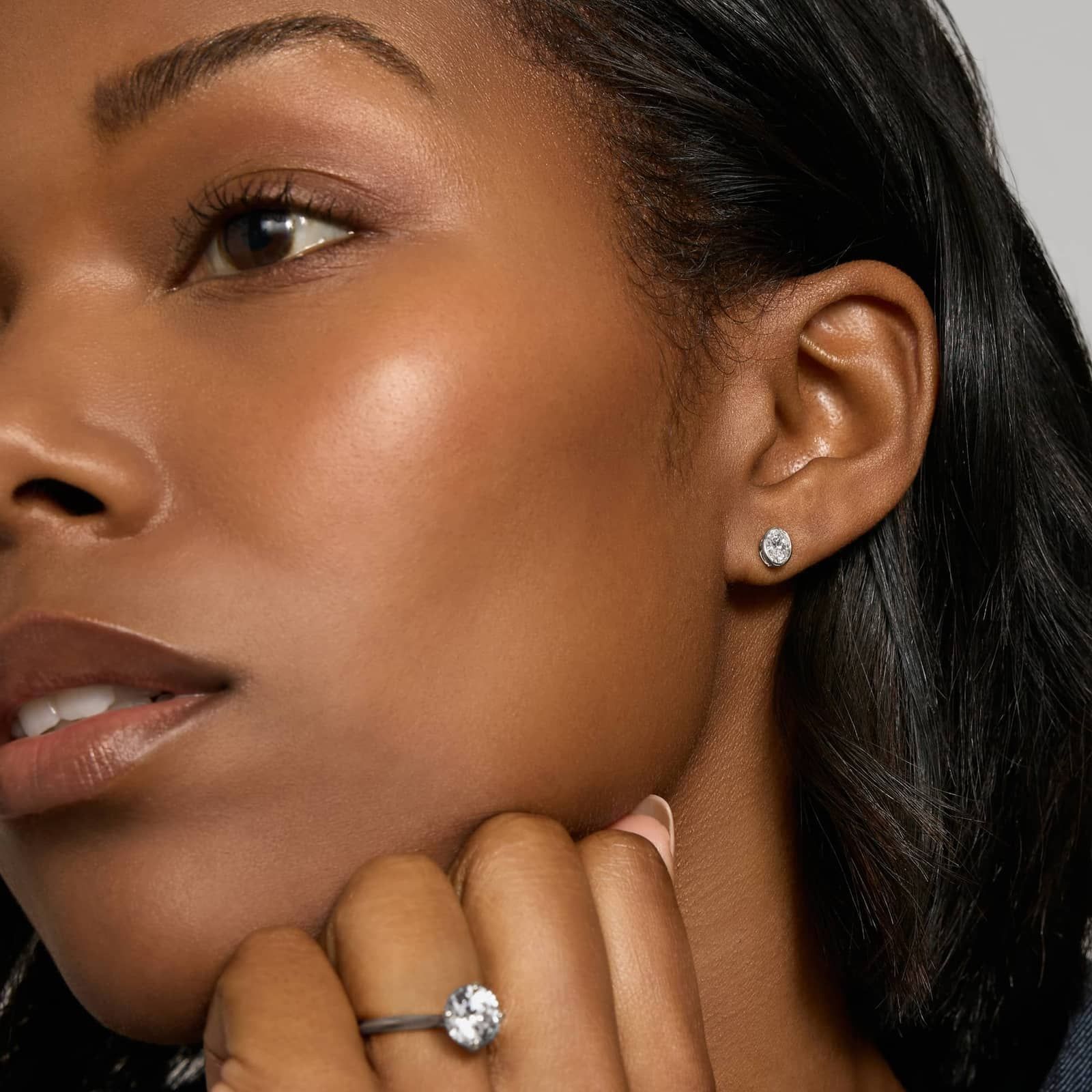 Bezel Stud Earrings With 0.75 CTW Oval Cut Lab-Grown Diamonds in 14K White Gold