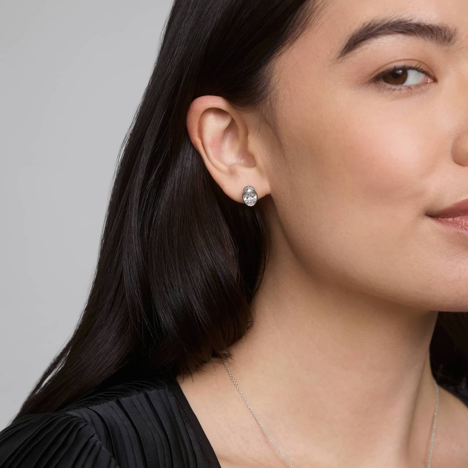 Bezel Stud Earrings With 3 CTW Oval Cut Lab-Grown Diamonds in 14K White Gold