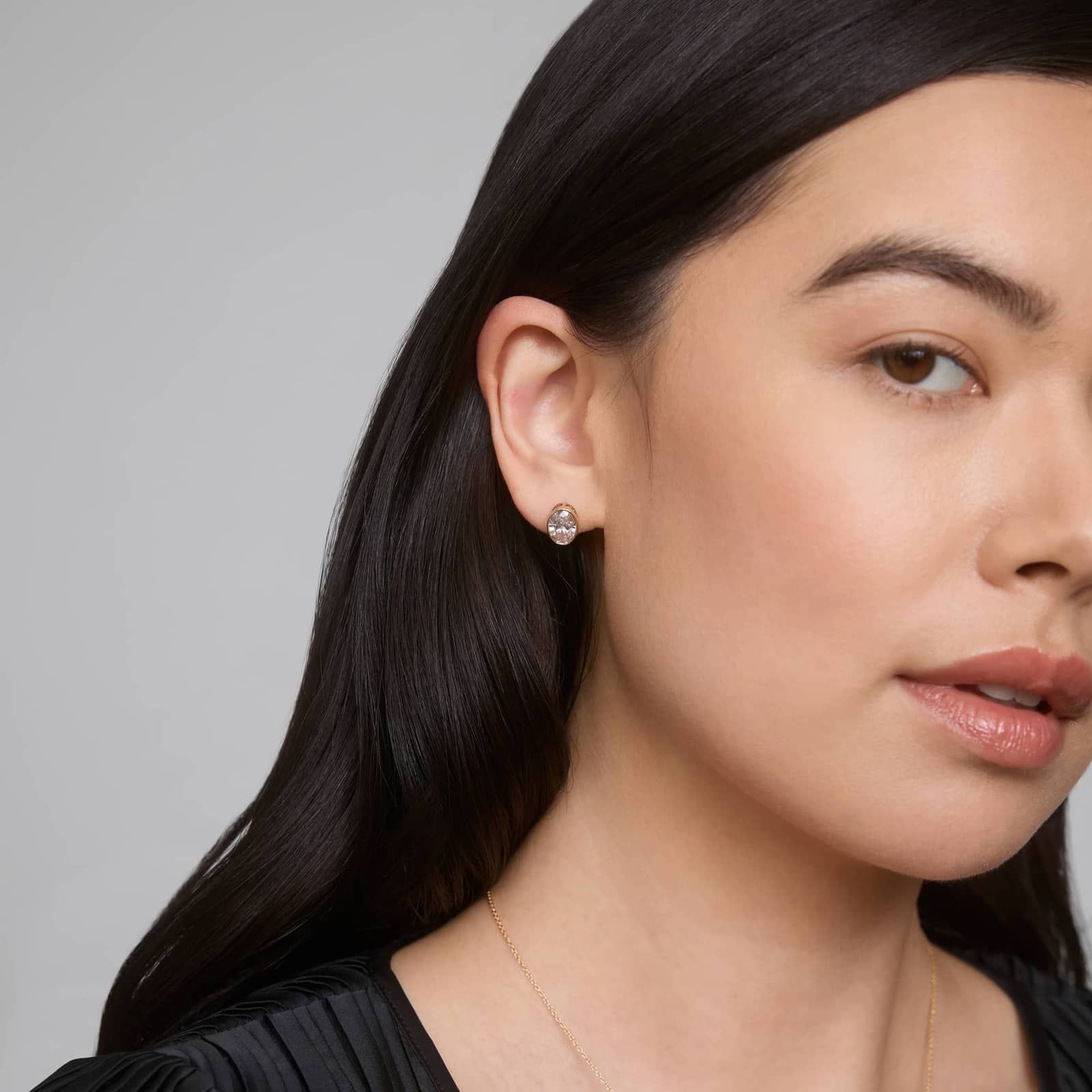 Bezel Stud Earrings With 3 CTW Oval Cut Lab-Grown Diamonds in 14K Yellow Gold