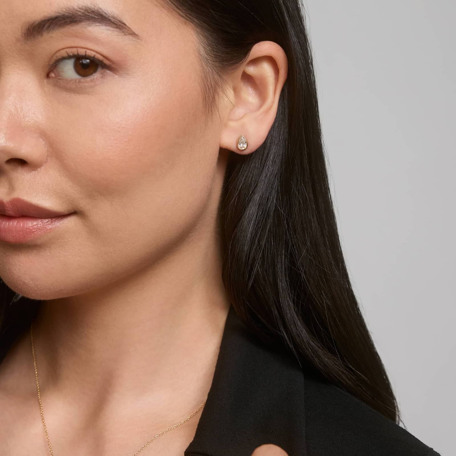 Bezel Diamond Stud Earrings With 1 CTW Pear Shaped Diamonds in 14K Yellow Gold