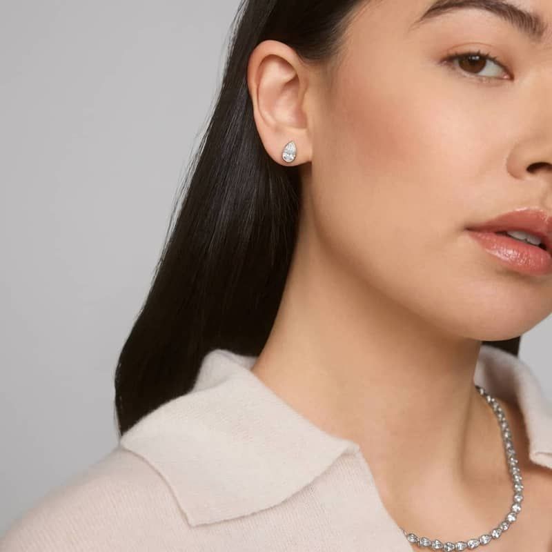 Bezel Diamond Stud Earrings With 2 CTW Pear Shaped Diamonds in 14K White Gold