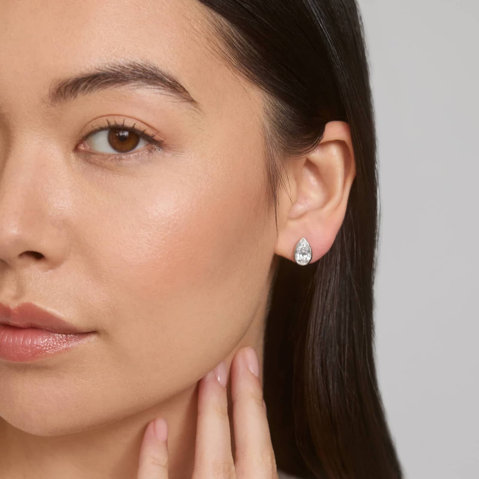 Bezel Stud Earrings With 3 CTW Pear Shaped Lab-Grown Diamonds in 14K White Gold