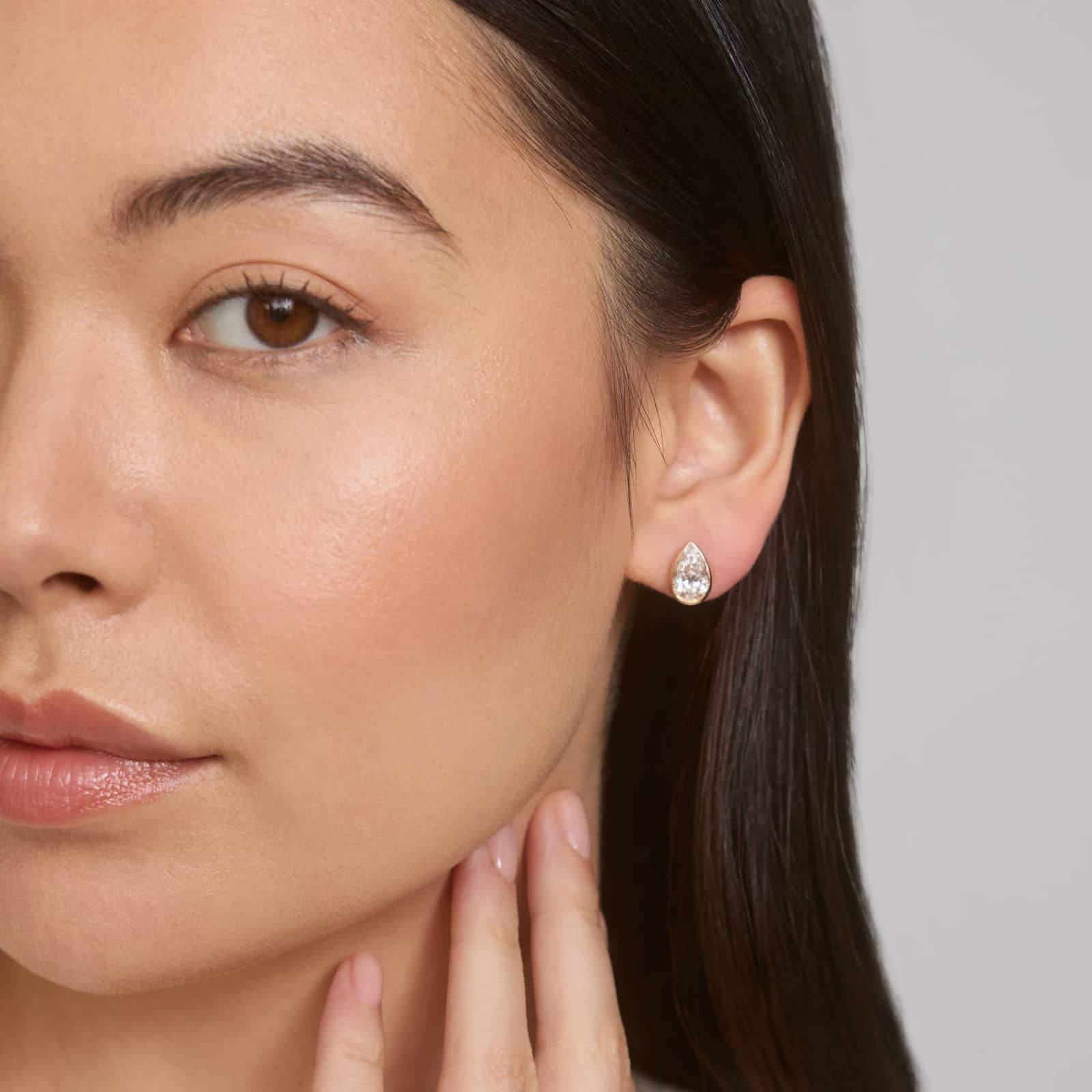 Bezel Stud Earrings With 3 CTW Pear Shaped Lab-Grown Diamonds in 14K Yellow Gold