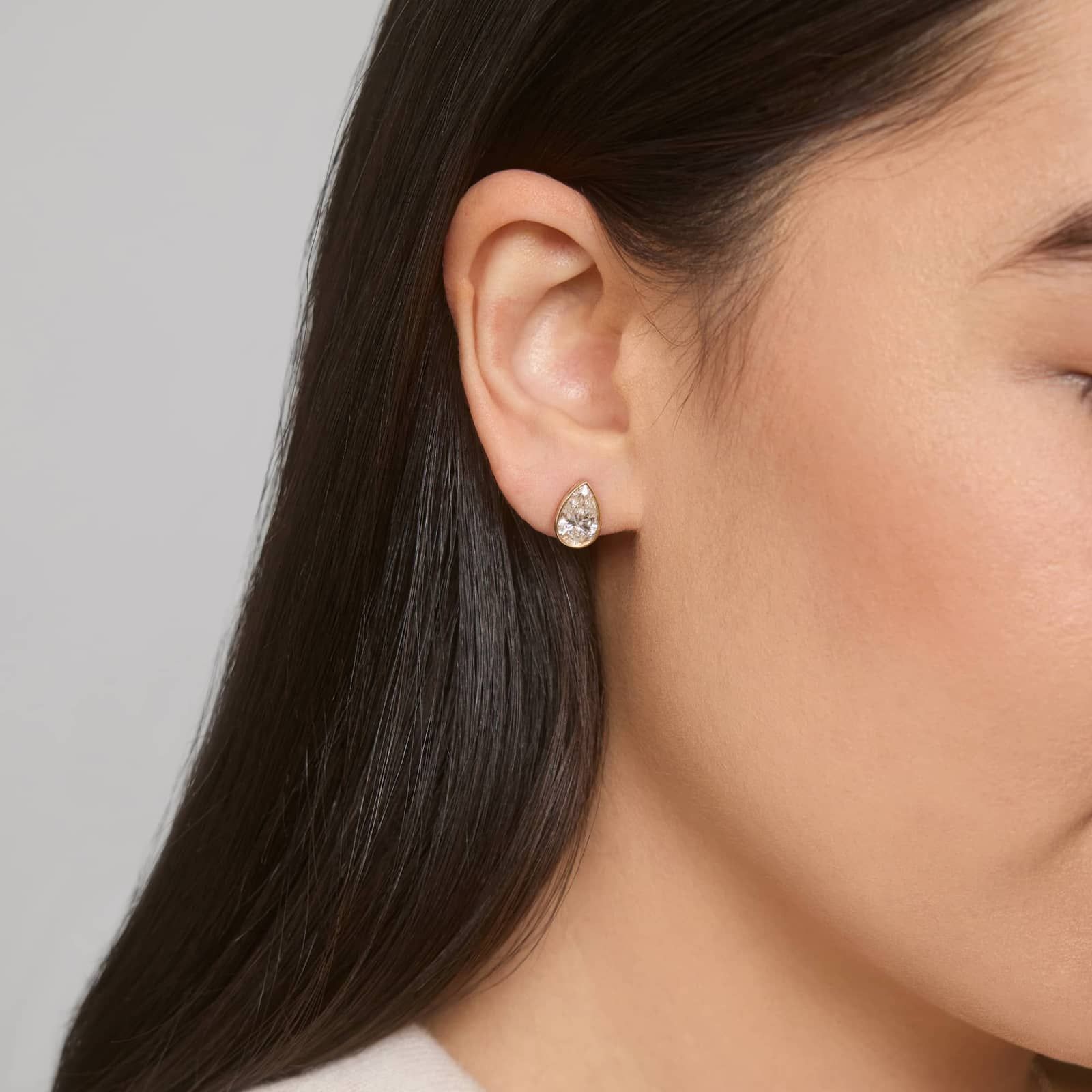 Bezel Stud Earrings With 3 CTW Pear Shaped Lab-Grown Diamonds in 14K Yellow Gold