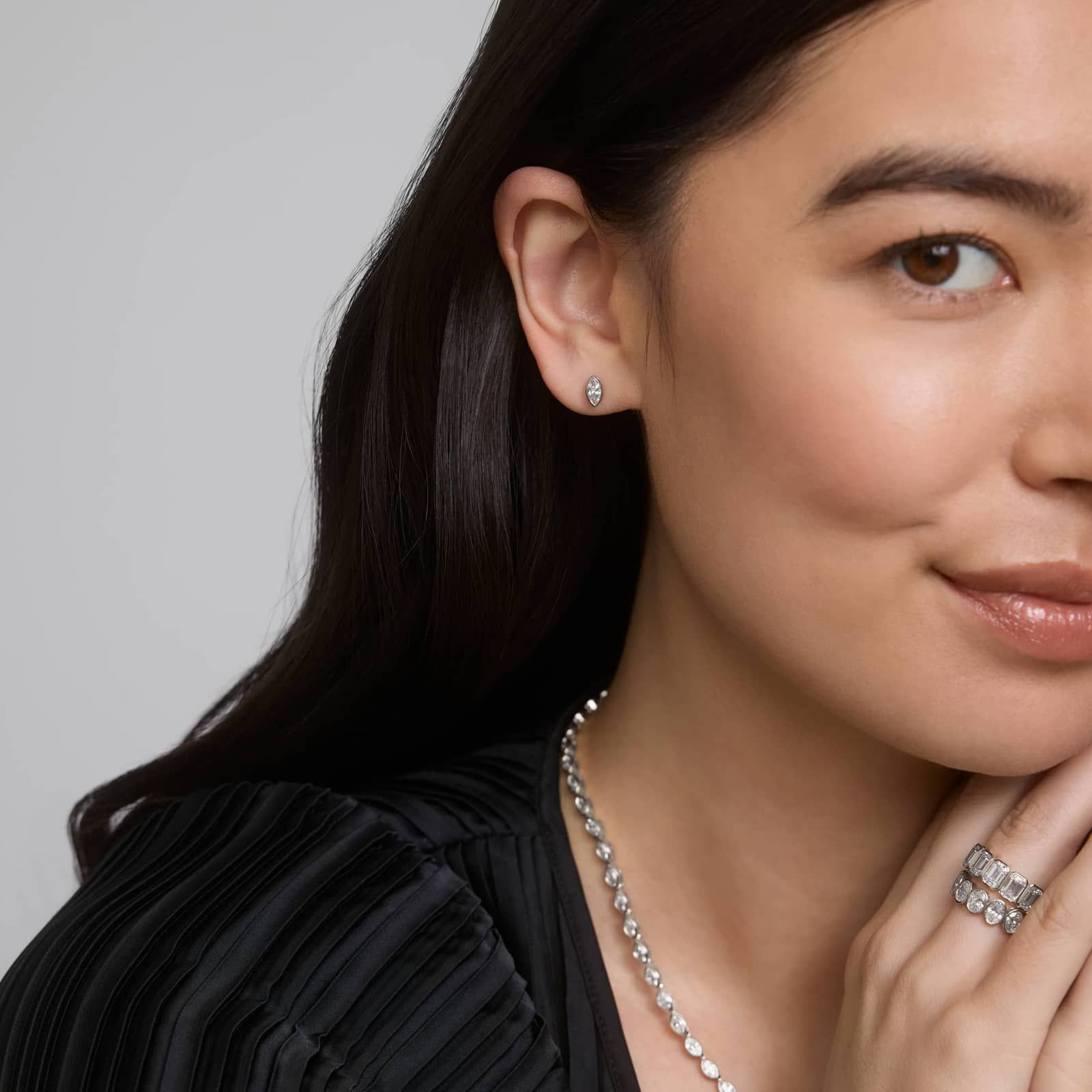 Bezel Diamond Stud Earrings With 0.5 CTW Marquise Cut Diamonds in 14K White Gold