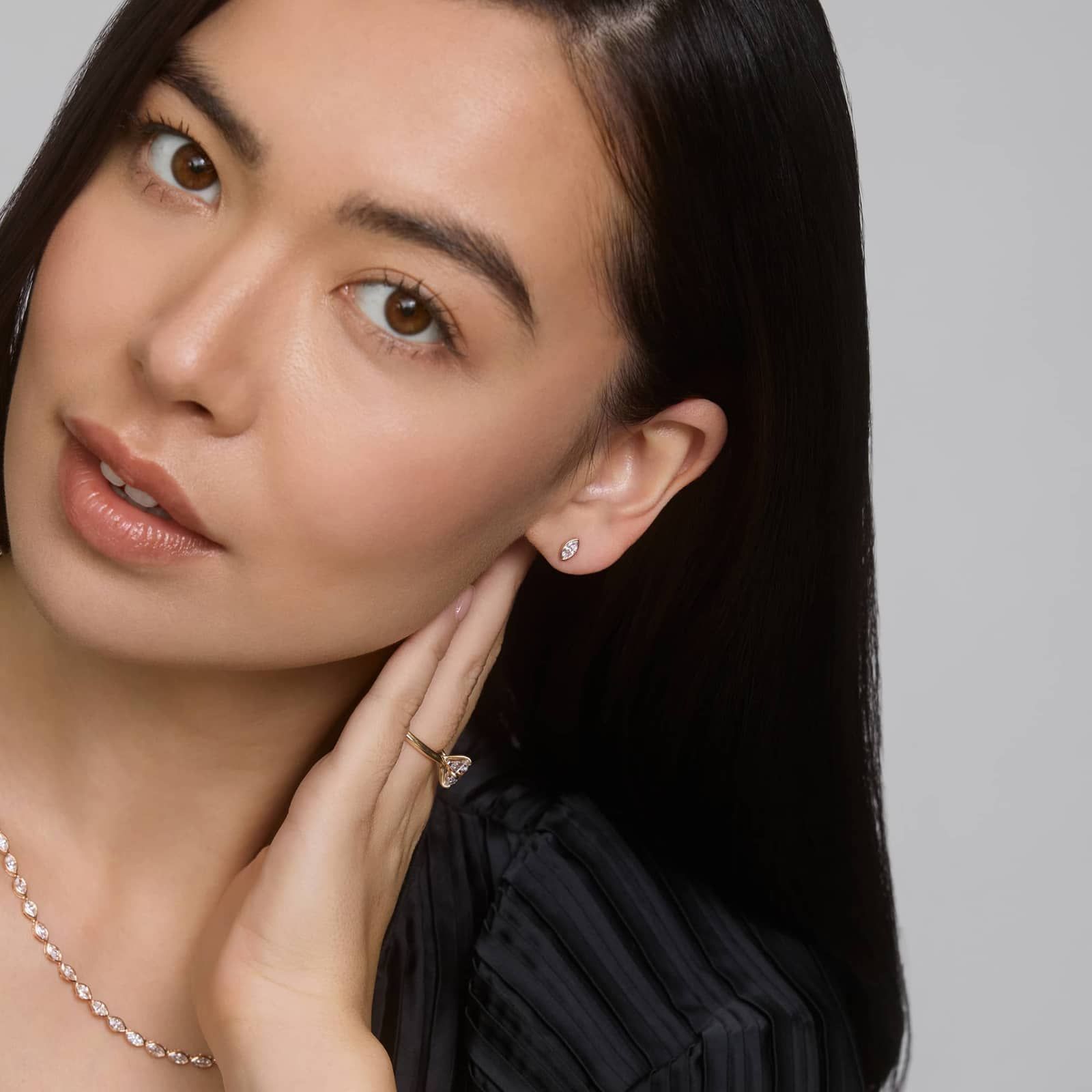 Bezel Diamond Stud Earrings With 0.5 CTW Marquise Cut Diamonds in 14K Yellow Gold