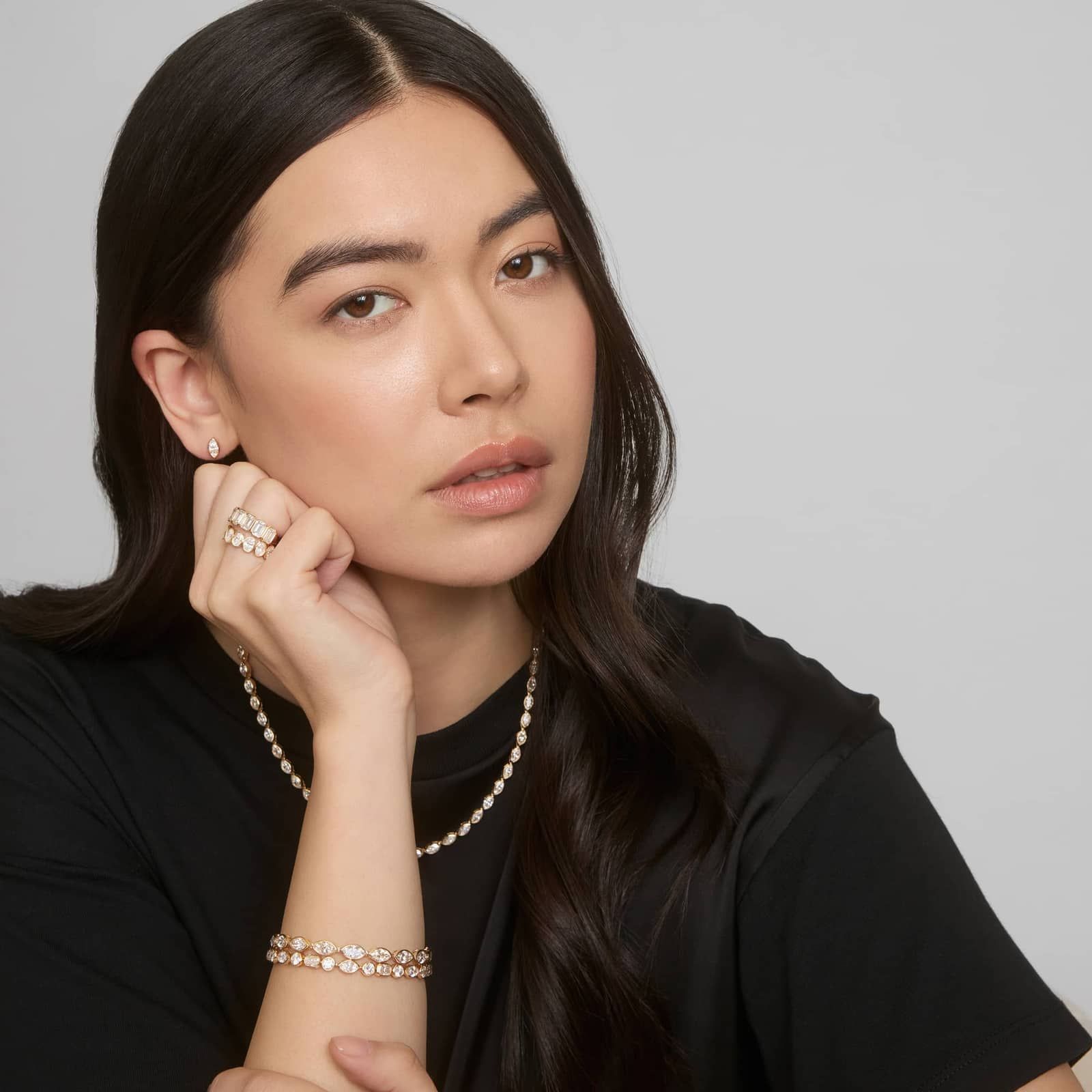 Bezel Diamond Stud Earrings With 0.75 CTW Marquise Cut Diamonds in 14K Yellow Gold