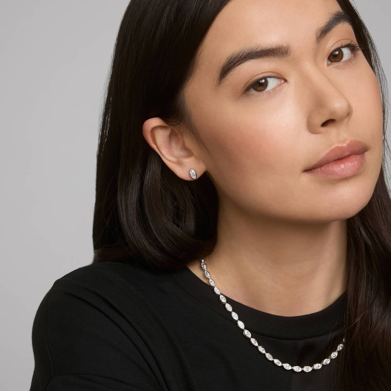 Bezel Diamond Stud Earrings With 1 CTW Marquise Cut Diamonds in 14K White Gold