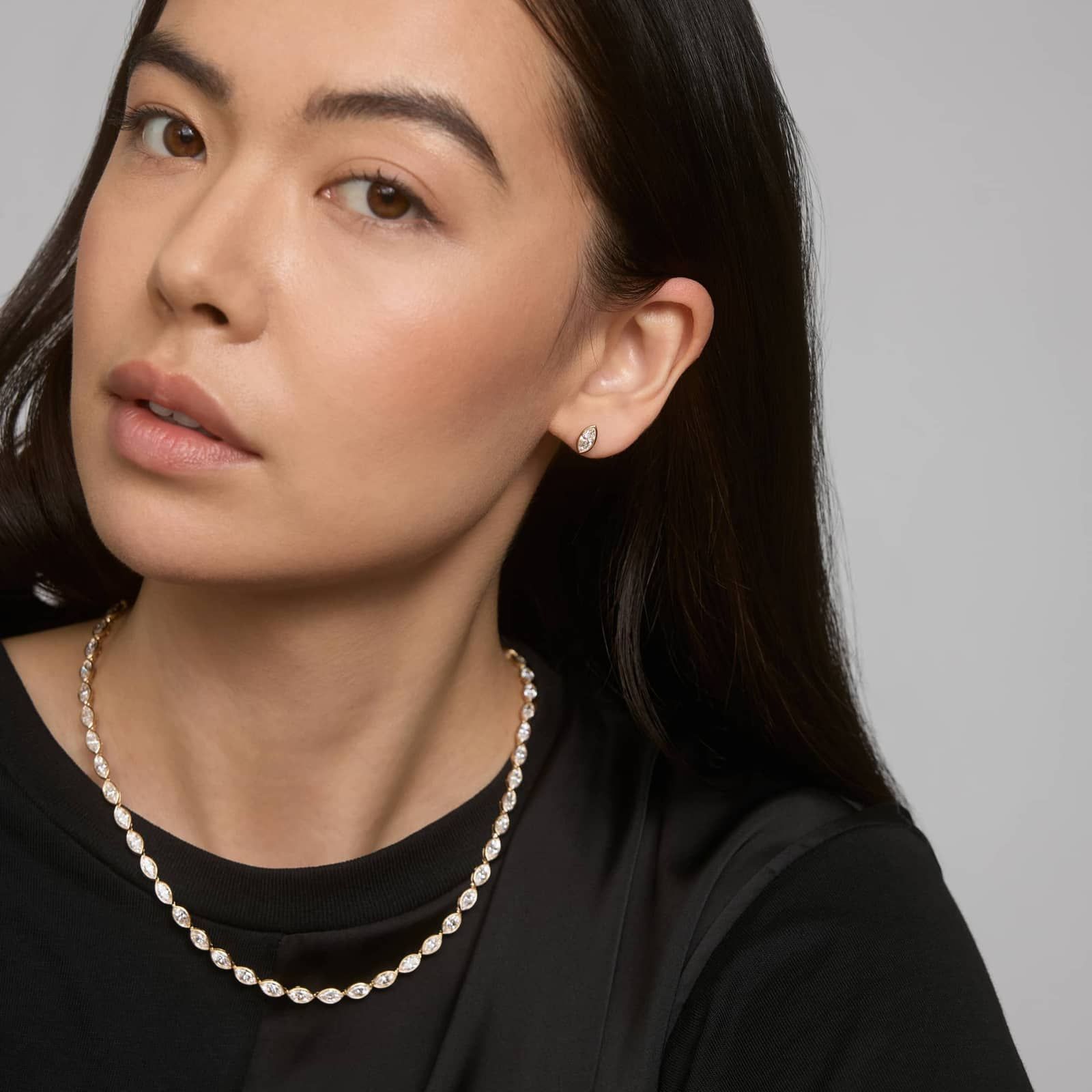 Bezel Diamond Stud Earrings With 1 CTW Marquise Cut Diamonds in 14K Yellow Gold